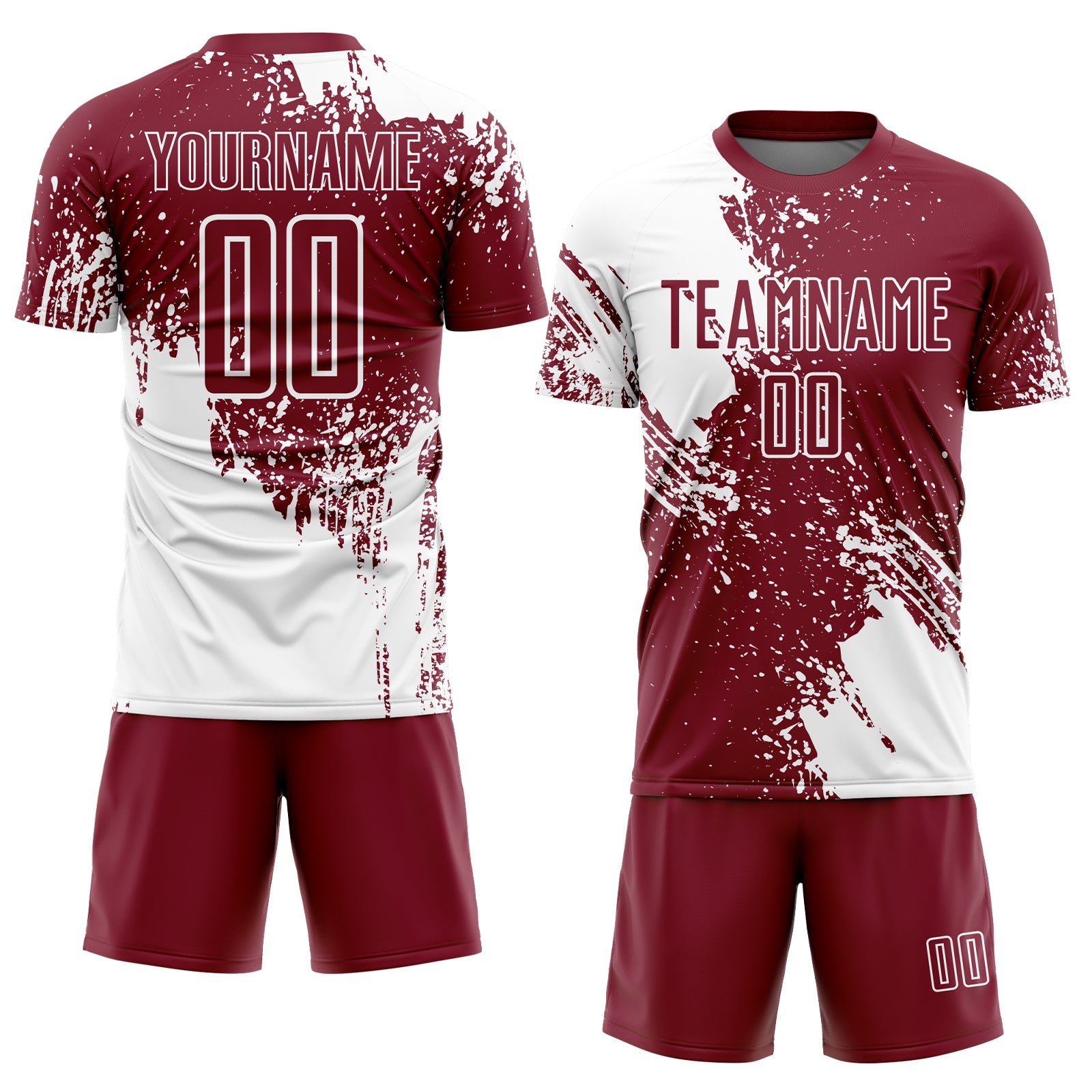 Custom Crimson White Abstract Brush Stroke Sports Sublimation Soccer Uniform Jersey view 2