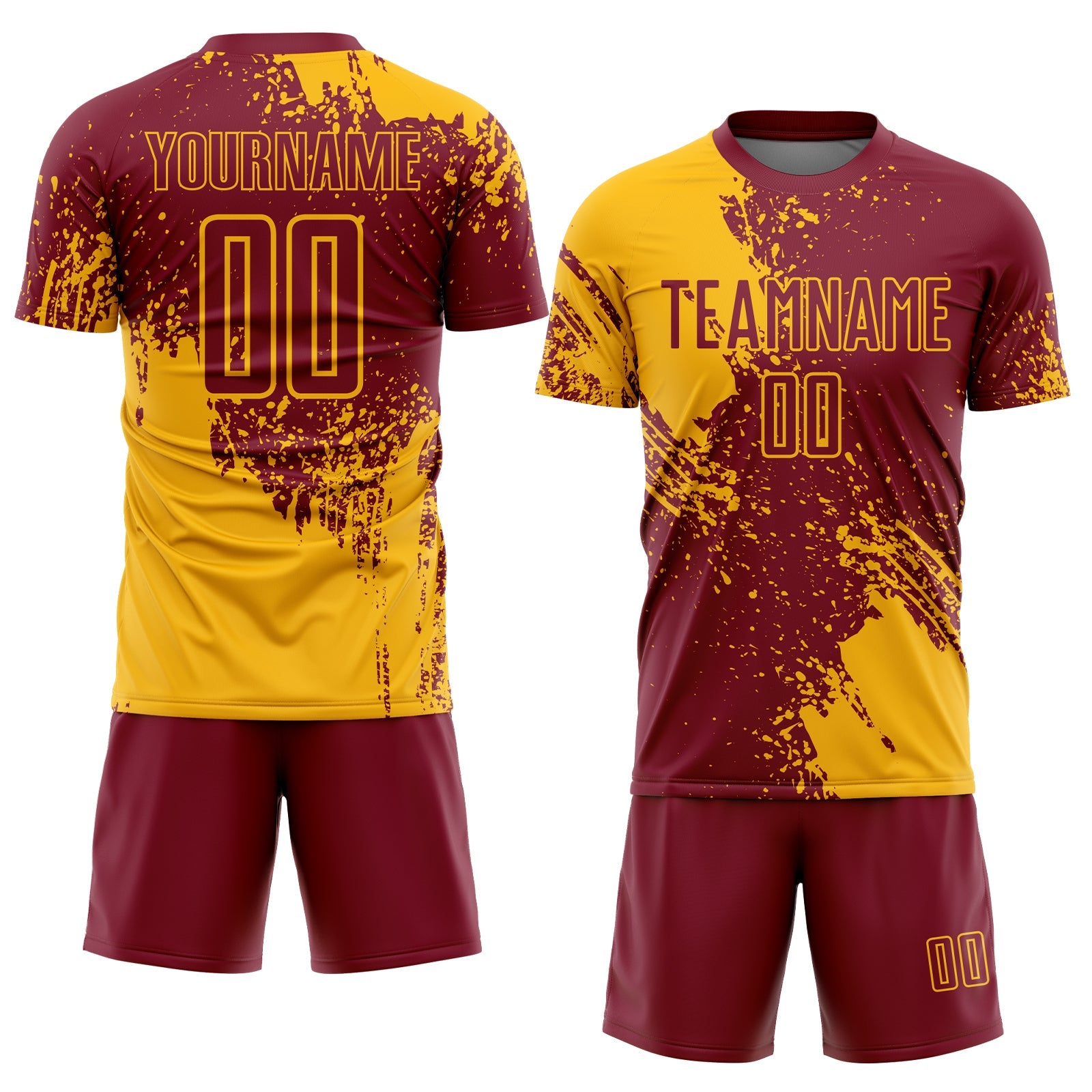 Custom Crimson Gold Abstract Brush Stroke Sports Sublimation Soccer Uniform Jersey view 2