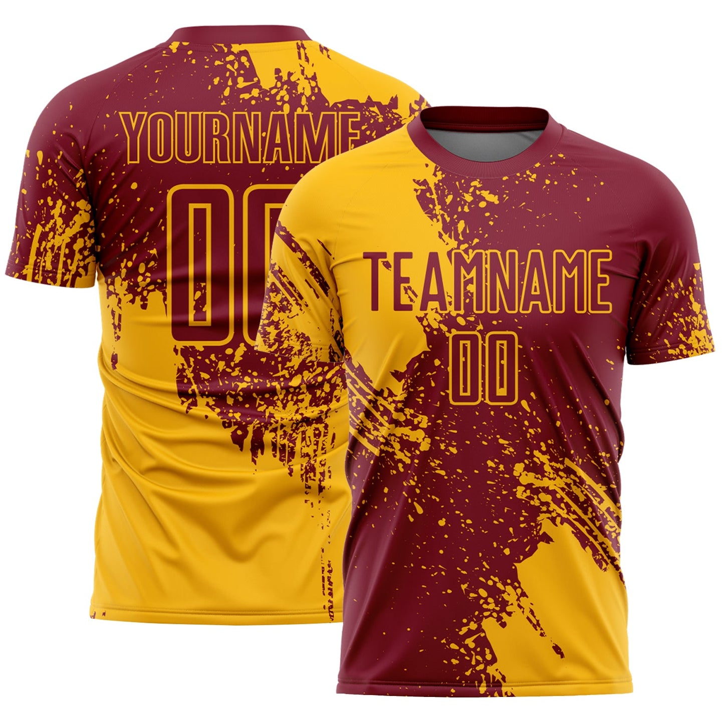 Custom Crimson Gold Abstract Brush Stroke Sports Sublimation Soccer Uniform Jersey - Main View