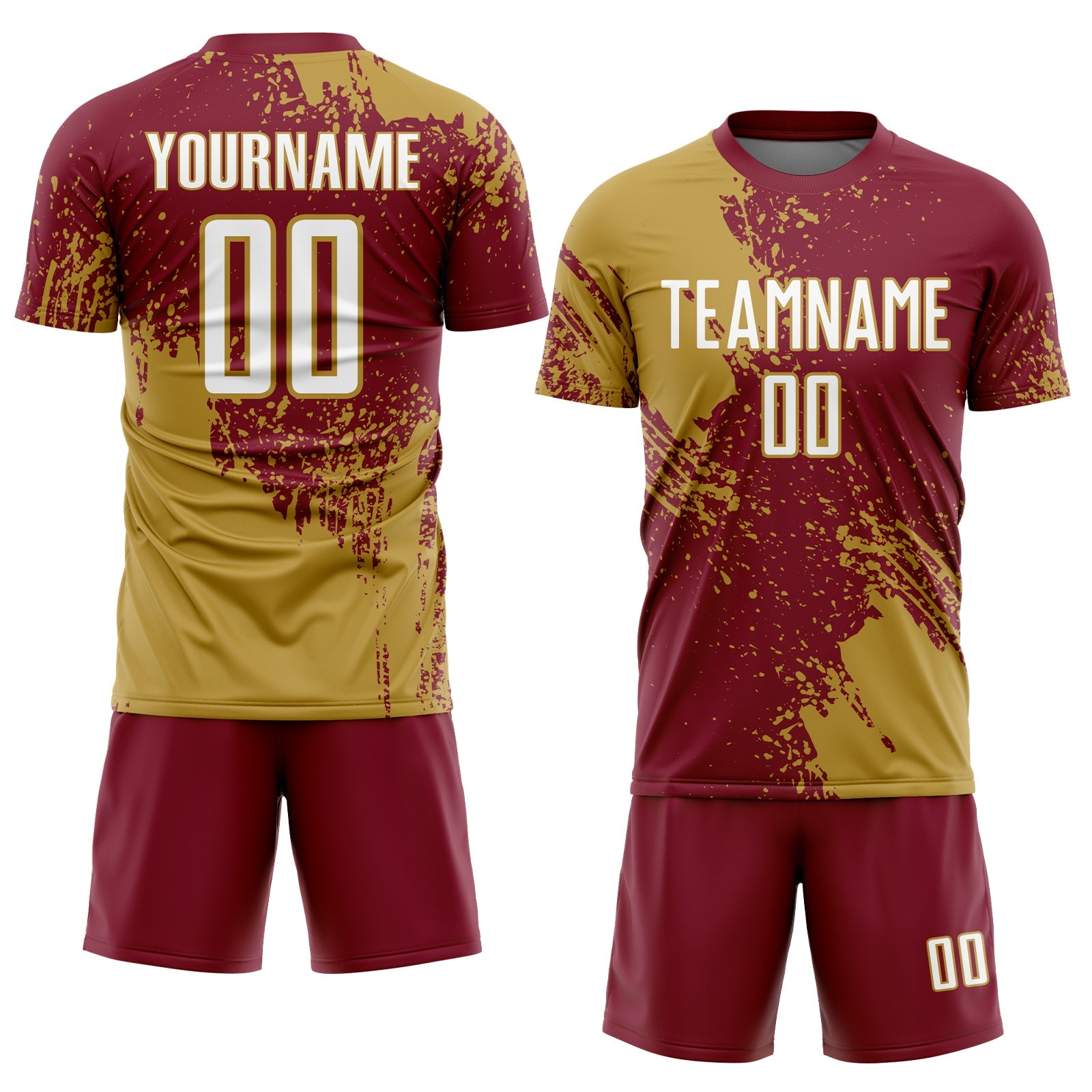 Custom Crimson White-Old Gold Abstract Brush Stroke Sports Sublimation Soccer Uniform Jersey view 2