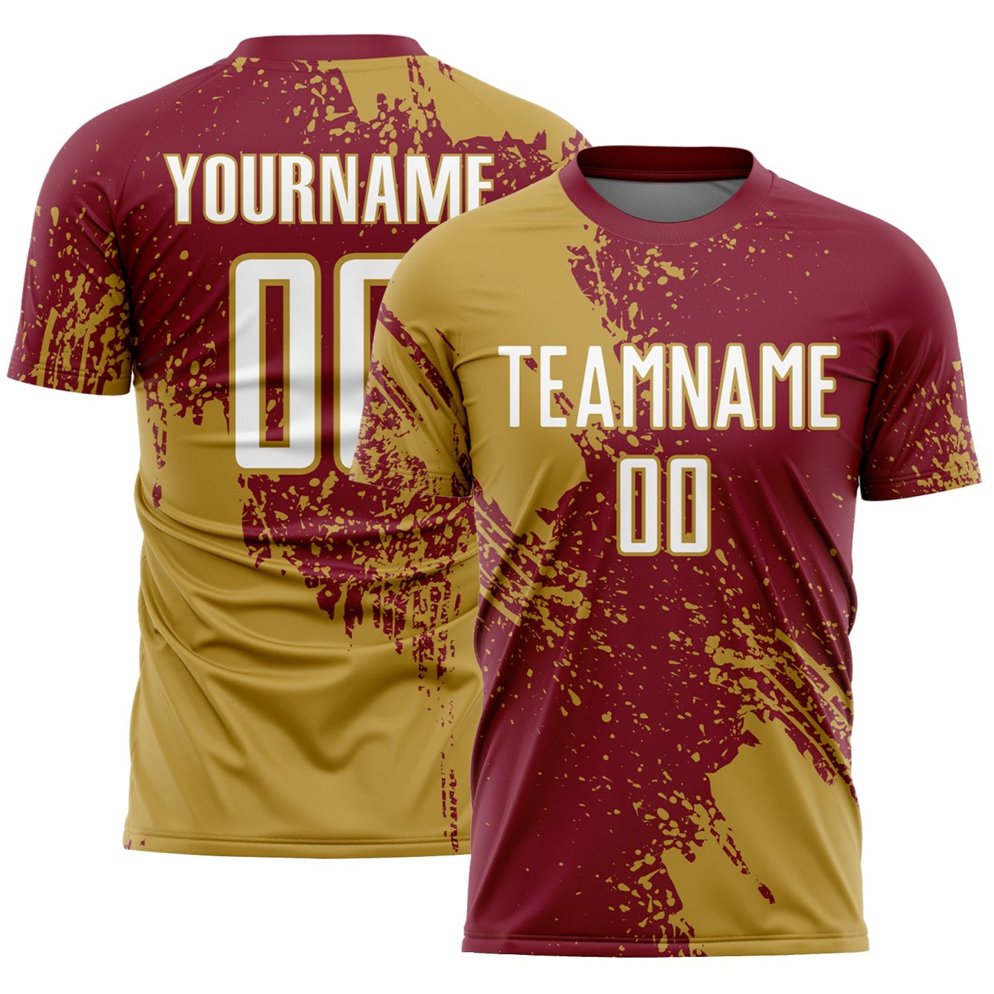 Custom Crimson White-Old Gold Abstract Brush Stroke Sports Sublimation Soccer Uniform Jersey - Main View
