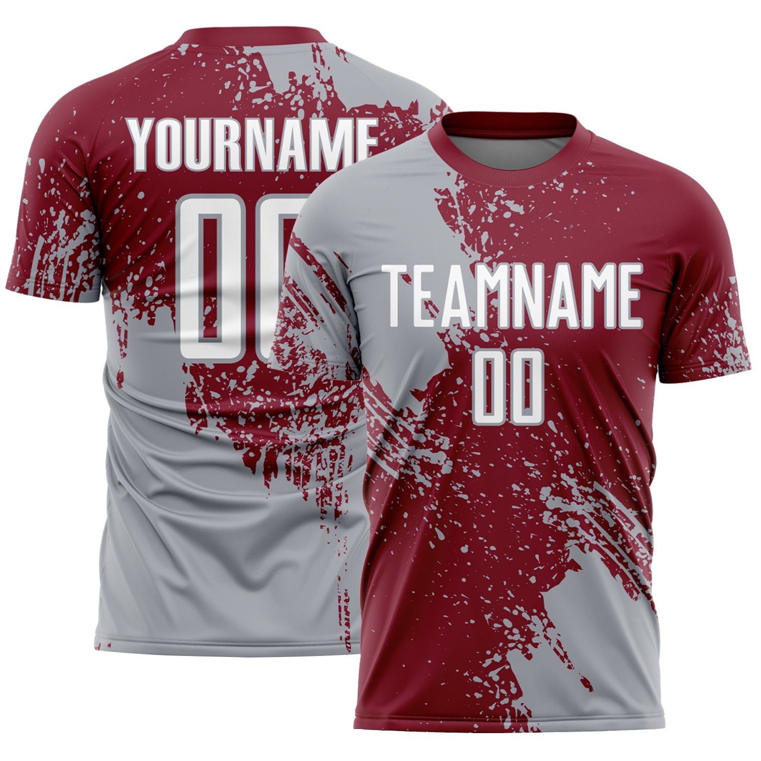 Custom Crimson White-Gray Abstract Brush Stroke Sports Sublimation Soccer Uniform Jersey - Main View