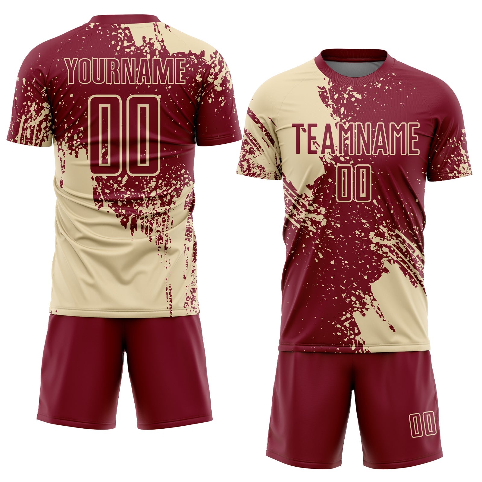 Custom Crimson Cream Abstract Brush Stroke Sports Sublimation Soccer Uniform Jersey view 2