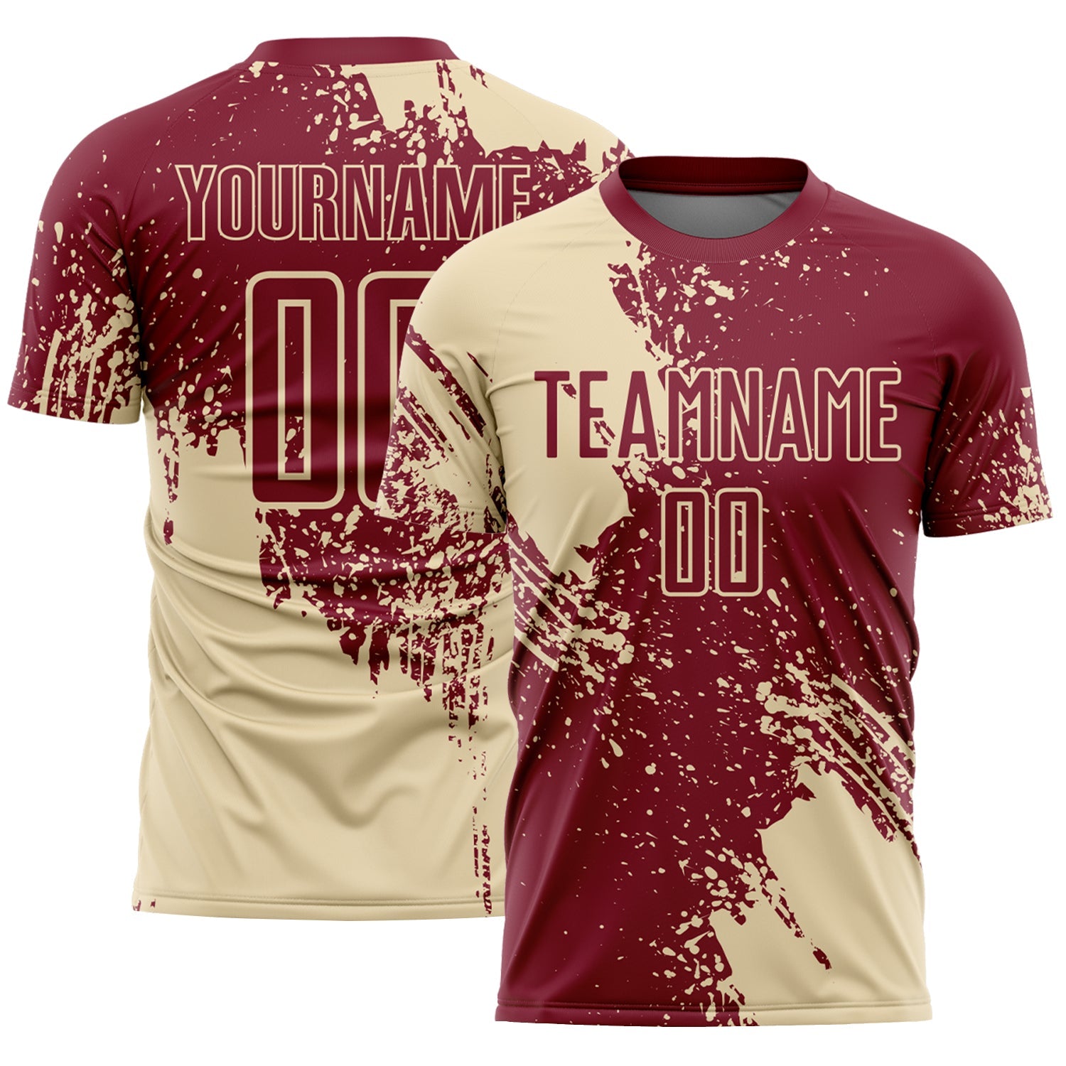 Custom Crimson Cream Abstract Brush Stroke Sports Sublimation Soccer Uniform Jersey - Main View