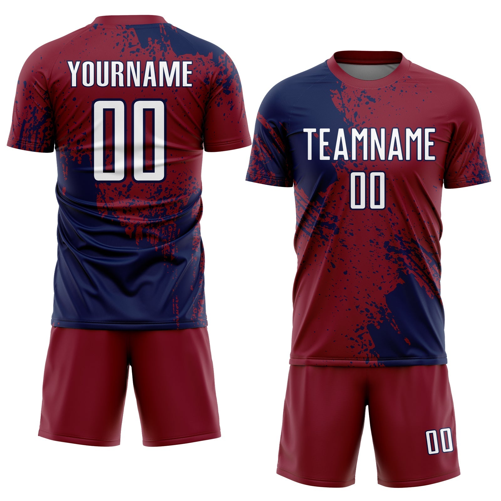 Custom Crimson White-Navy Abstract Brush Stroke Sports Sublimation Soccer Uniform Jersey view 2