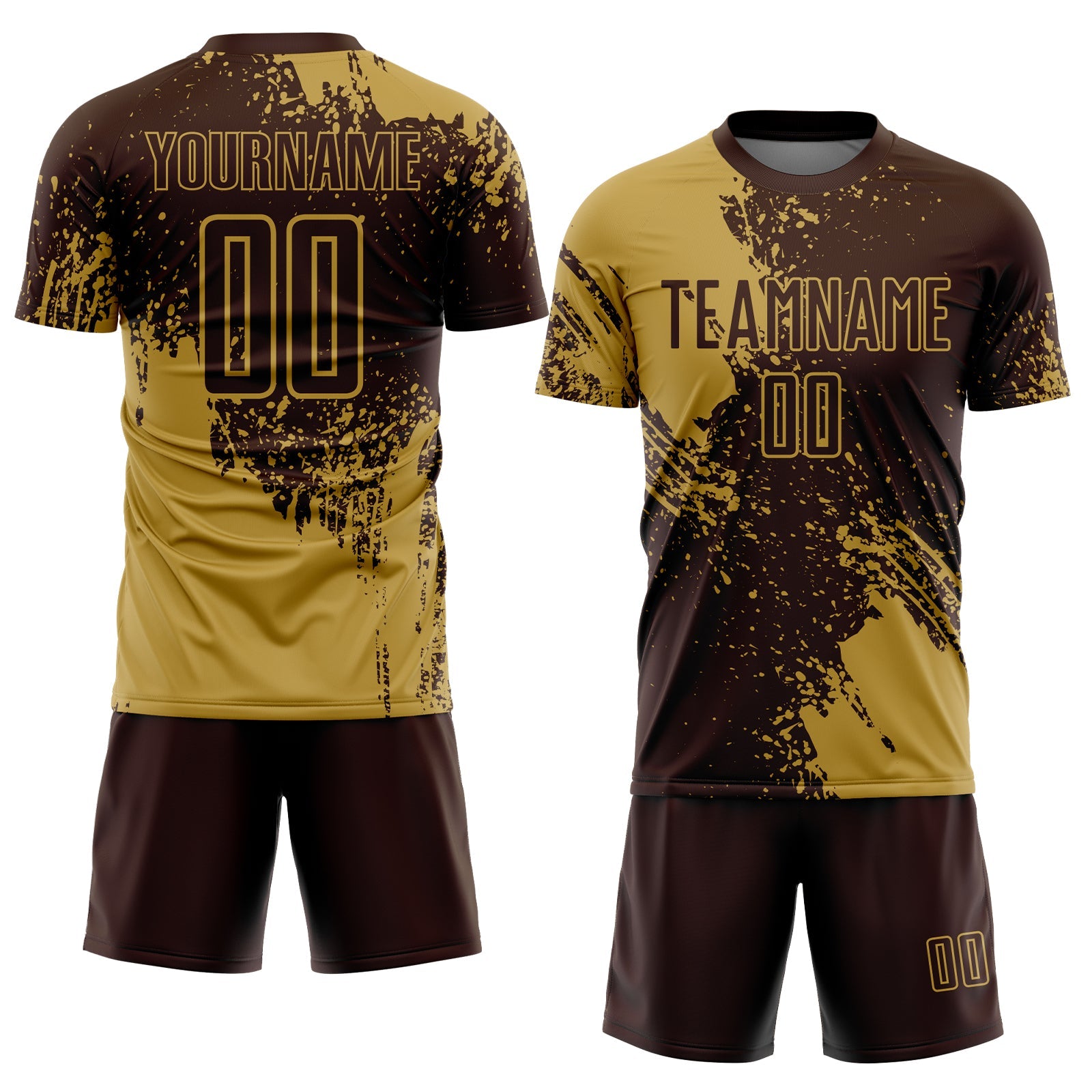 Custom Brown Old Gold Abstract Brush Stroke Sports Sublimation Soccer Uniform Jersey view 2