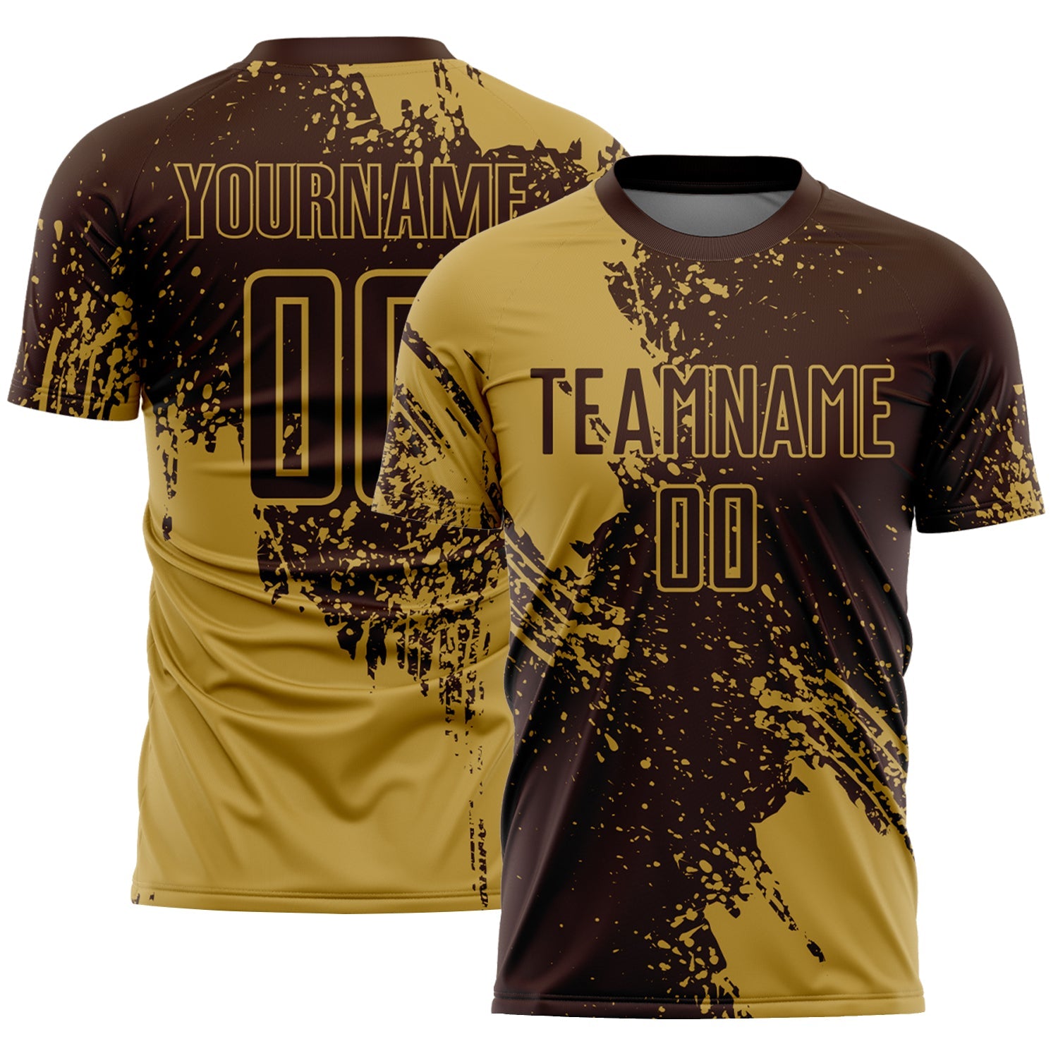 Custom Brown Old Gold Abstract Brush Stroke Sports Sublimation Soccer Uniform Jersey - Main View