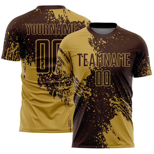 Custom Brown Old Gold Abstract Brush Stroke Sports Sublimation Soccer Uniform Jersey - Main View