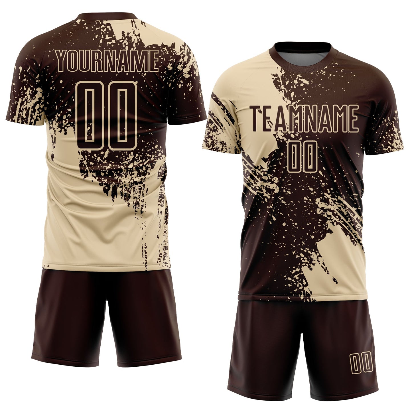 Custom Brown Cream Abstract Brush Stroke Sports Sublimation Soccer Uniform Jersey view 2