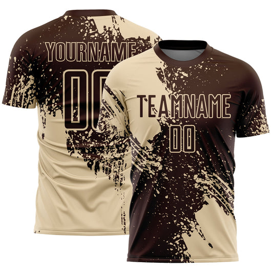 Custom Brown Cream Abstract Brush Stroke Sports Sublimation Soccer Uniform Jersey - Main View