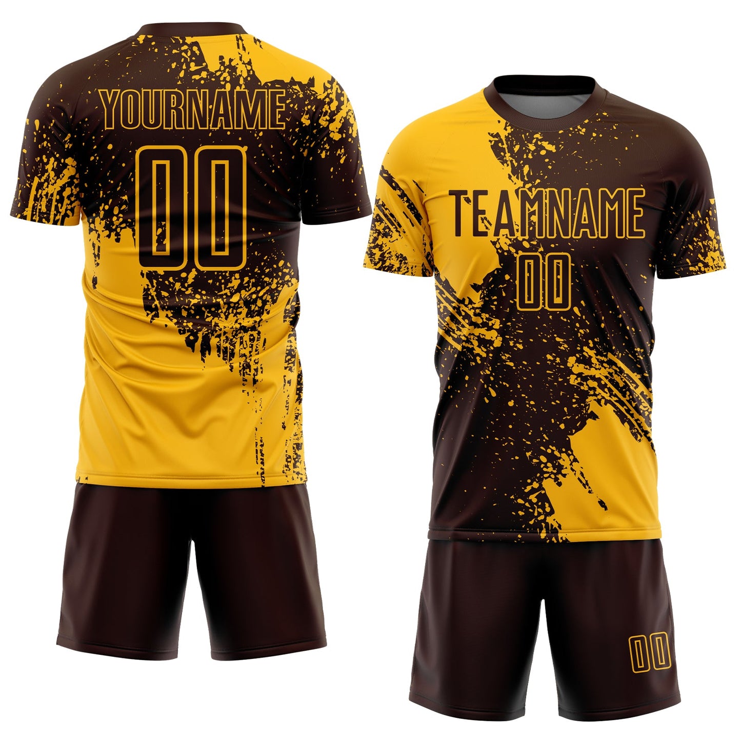 Custom Brown Gold Abstract Brush Stroke Sports Sublimation Soccer Uniform Jersey view 2