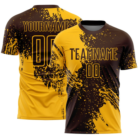 Custom Brown Gold Abstract Brush Stroke Sports Sublimation Soccer Uniform Jersey - Main View