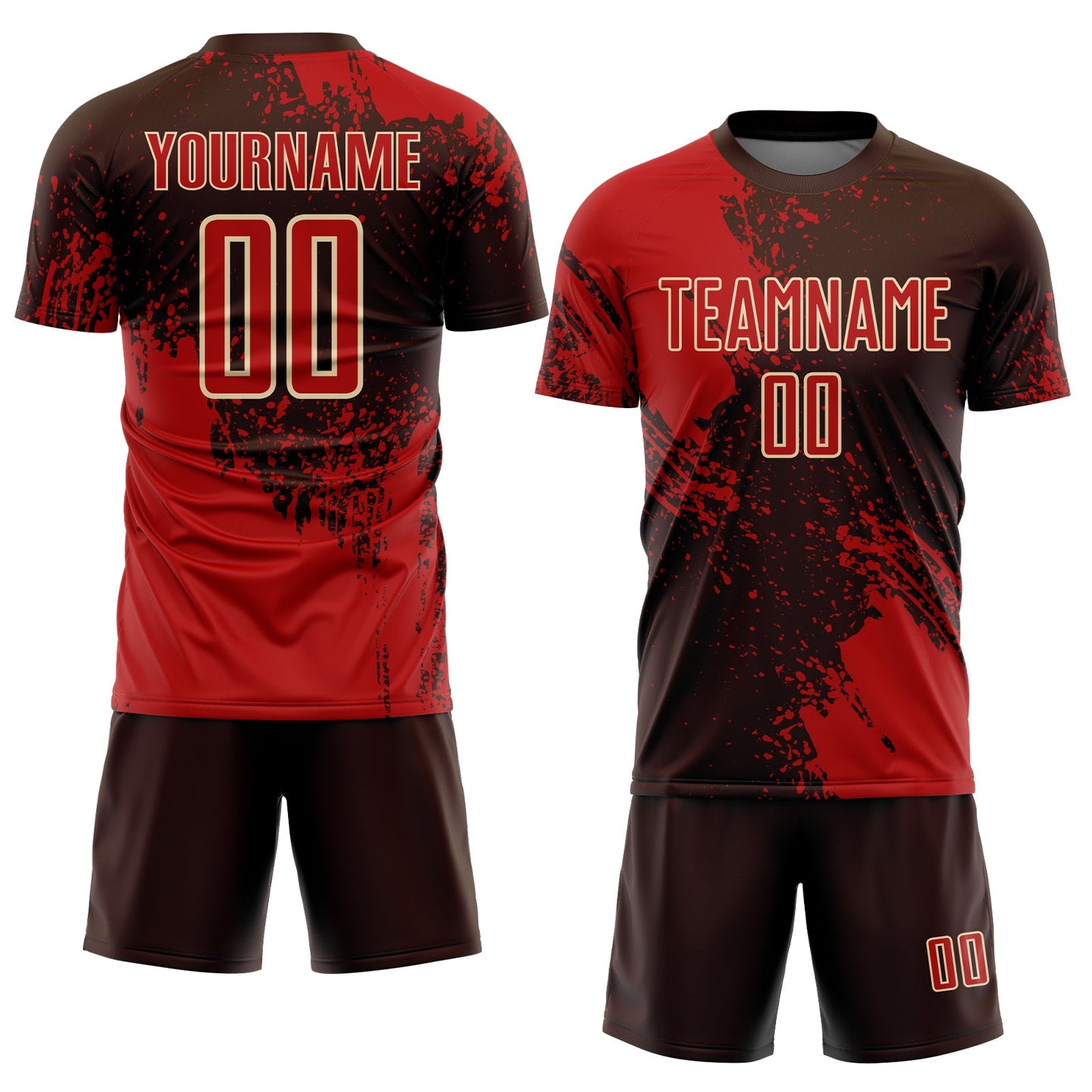 Custom Brown Red-Cream Abstract Brush Stroke Sports Sublimation Soccer Uniform Jersey view 2