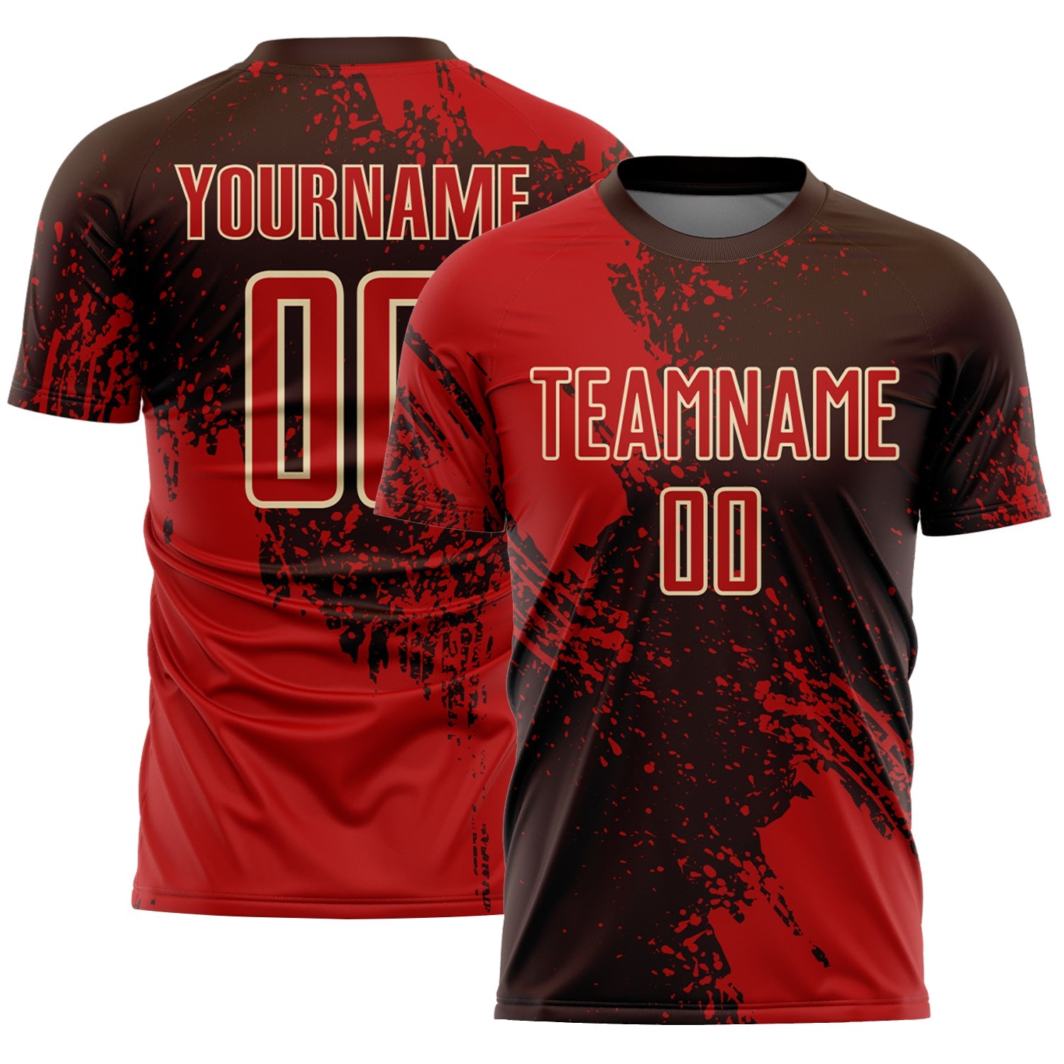 Custom Brown Red-Cream Abstract Brush Stroke Sports Sublimation Soccer Uniform Jersey - Main View