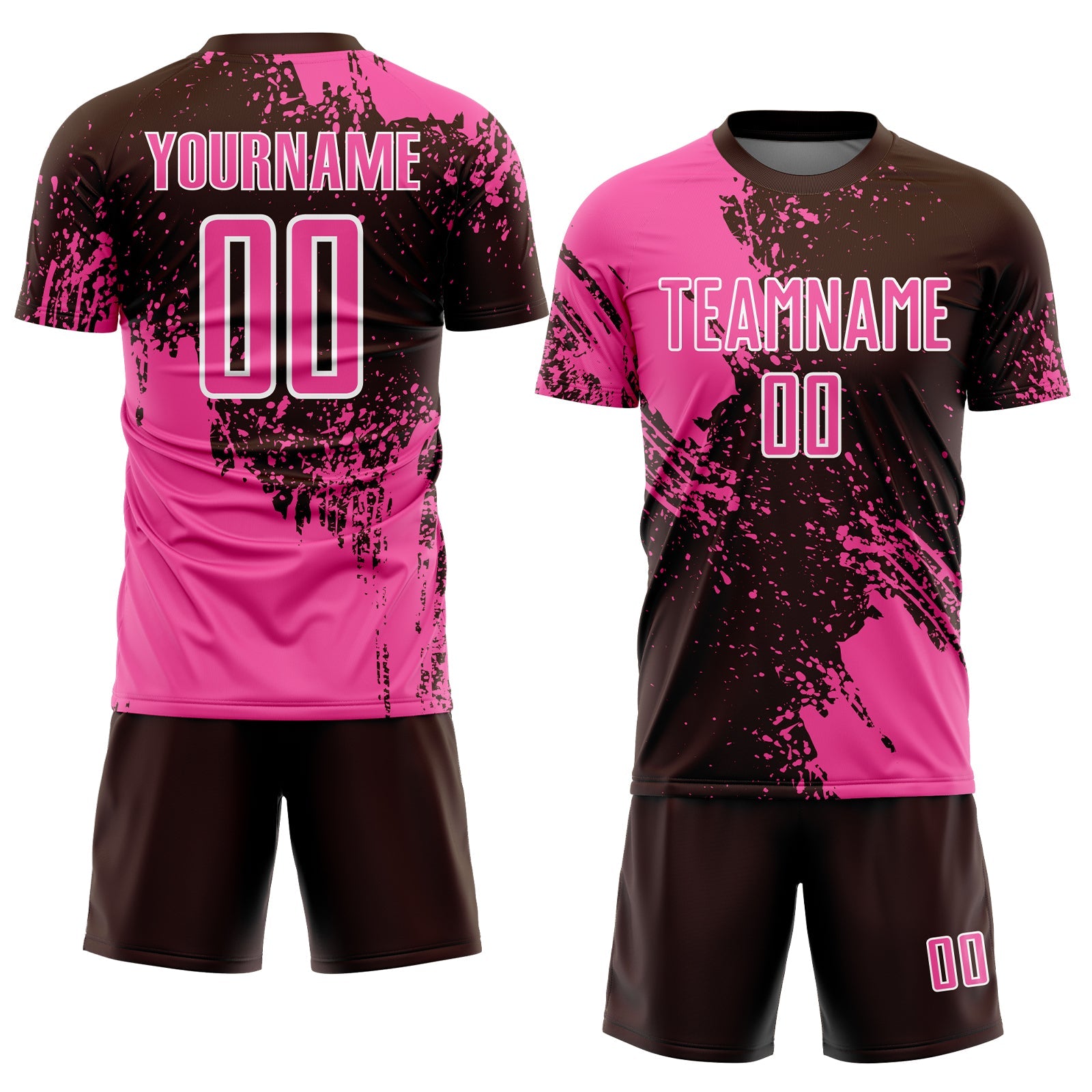 Custom Brown Pink-White Abstract Brush Stroke Sports Sublimation Soccer Uniform Jersey view 2