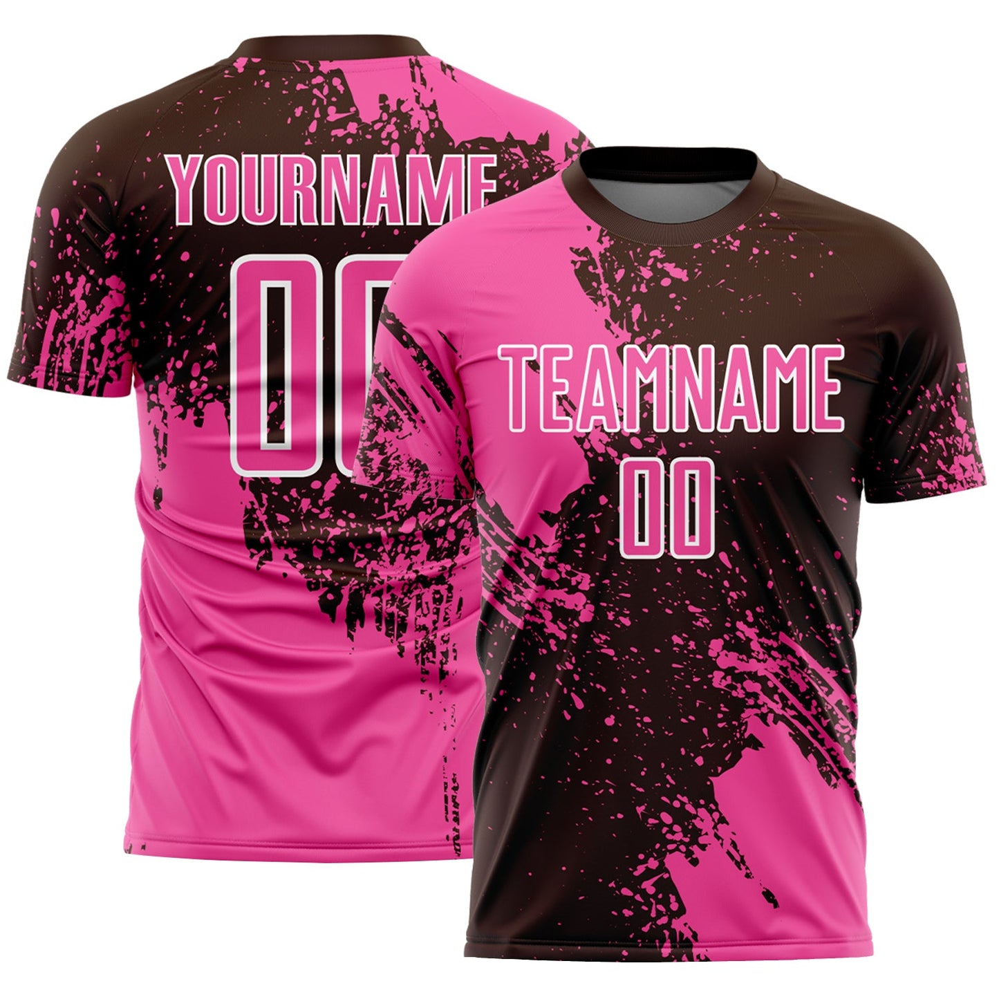 Custom Brown Pink-White Abstract Brush Stroke Sports Sublimation Soccer Uniform Jersey - Main View