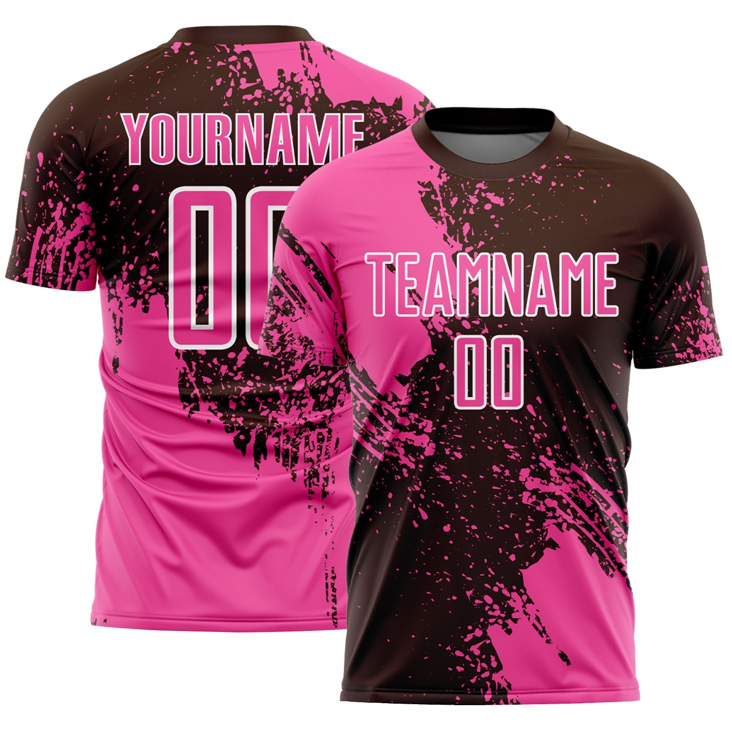 Custom Brown Pink-White Abstract Brush Stroke Sports Sublimation Soccer Uniform Jersey - Main View
