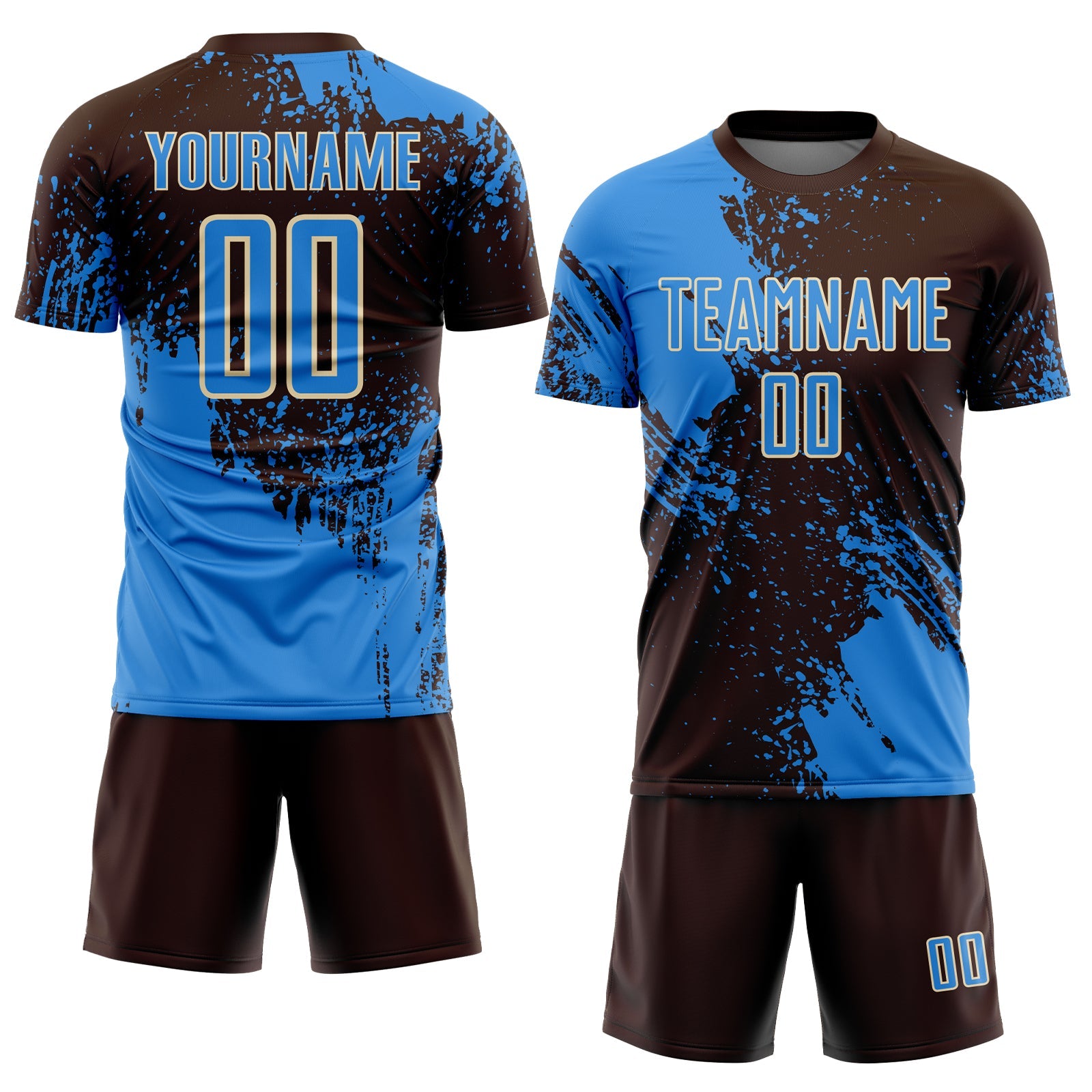 Custom Brown Powder Blue-Cream Abstract Brush Stroke Sports Sublimation Soccer Uniform Jersey view 2