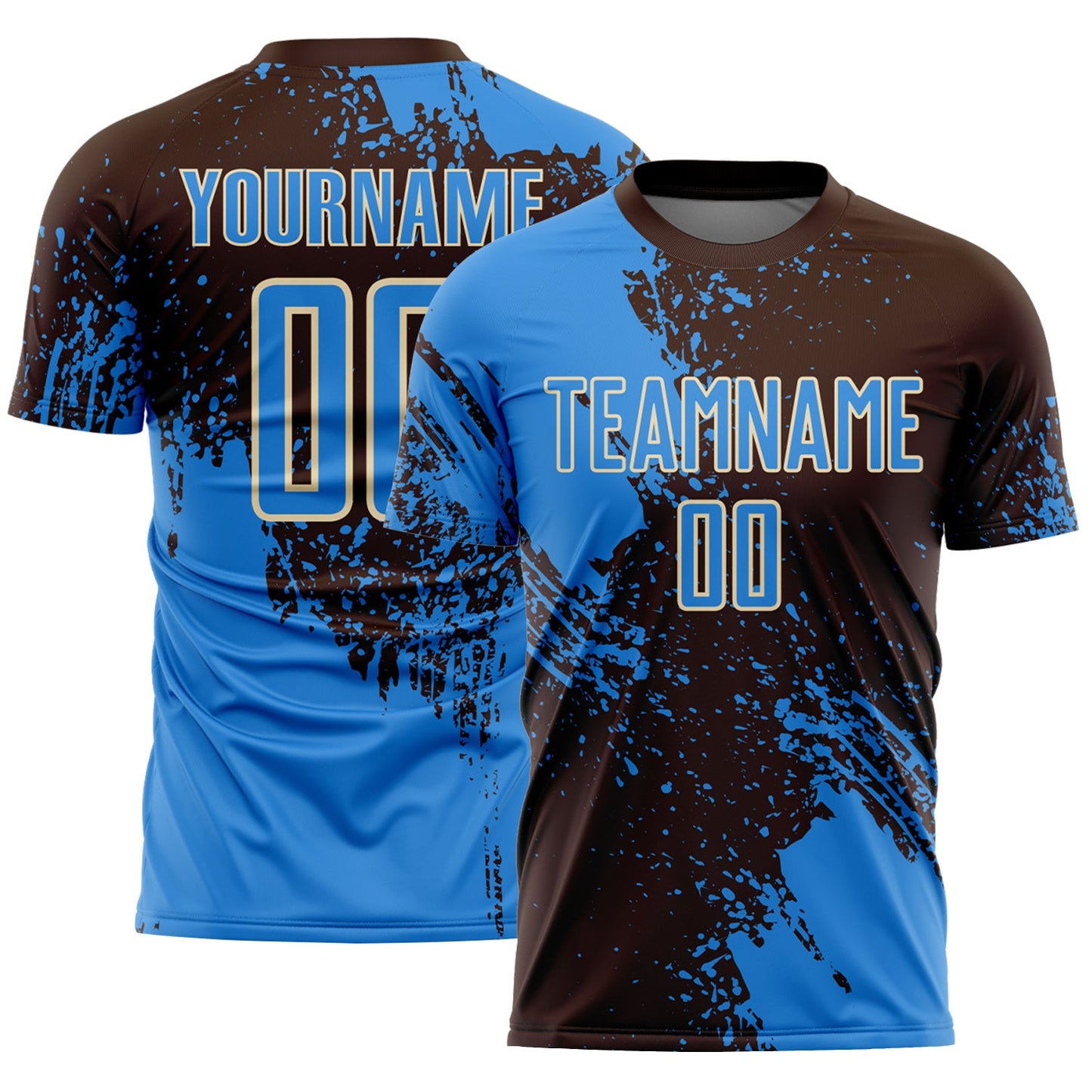Custom Brown Powder Blue-Cream Abstract Brush Stroke Sports Sublimation Soccer Uniform Jersey - Main View