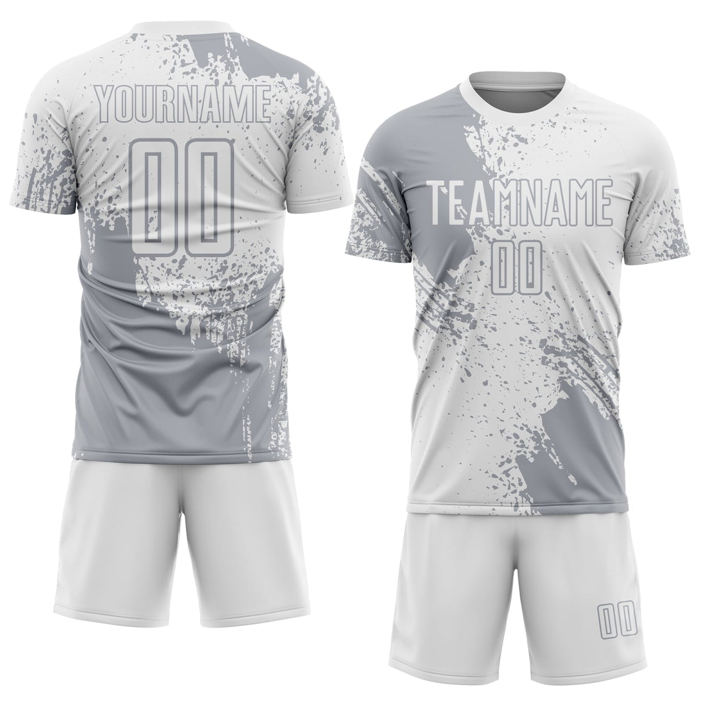 Custom White Gray Abstract Brush Stroke Sports Sublimation Soccer Uniform Jersey view 2