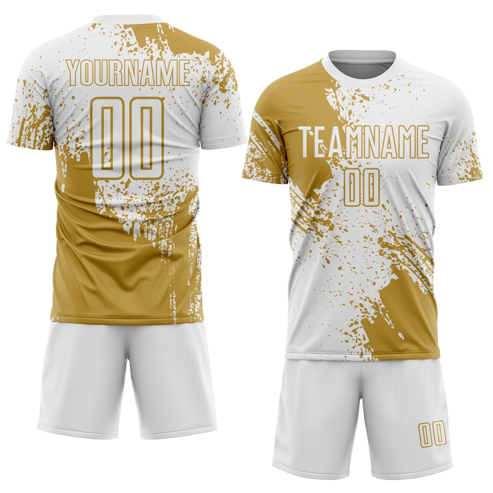 Custom White Old Gold Abstract Brush Stroke Sports Sublimation Soccer Uniform Jersey view 2