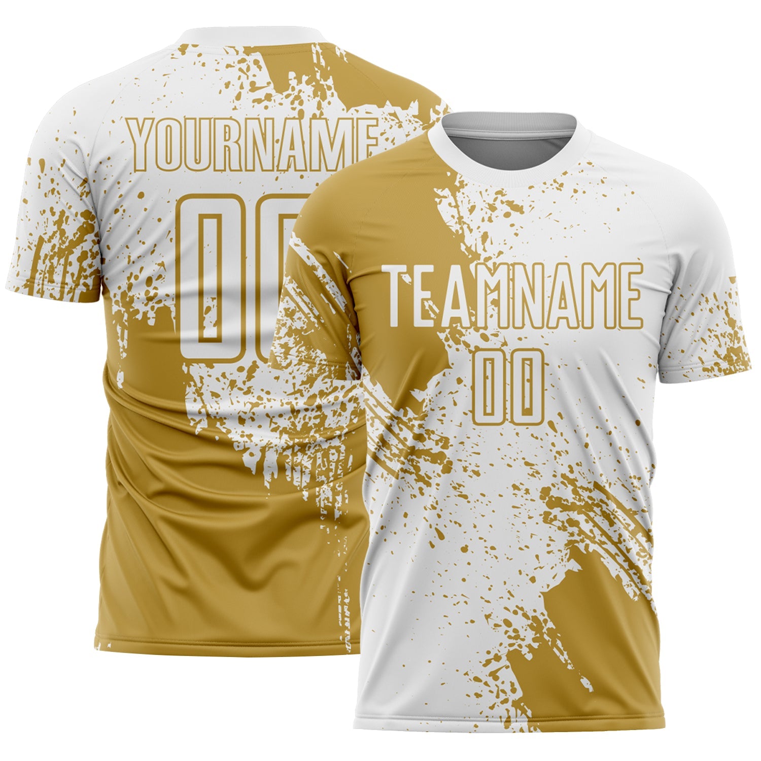 Custom White Old Gold Abstract Brush Stroke Sports Sublimation Soccer Uniform Jersey - Main View