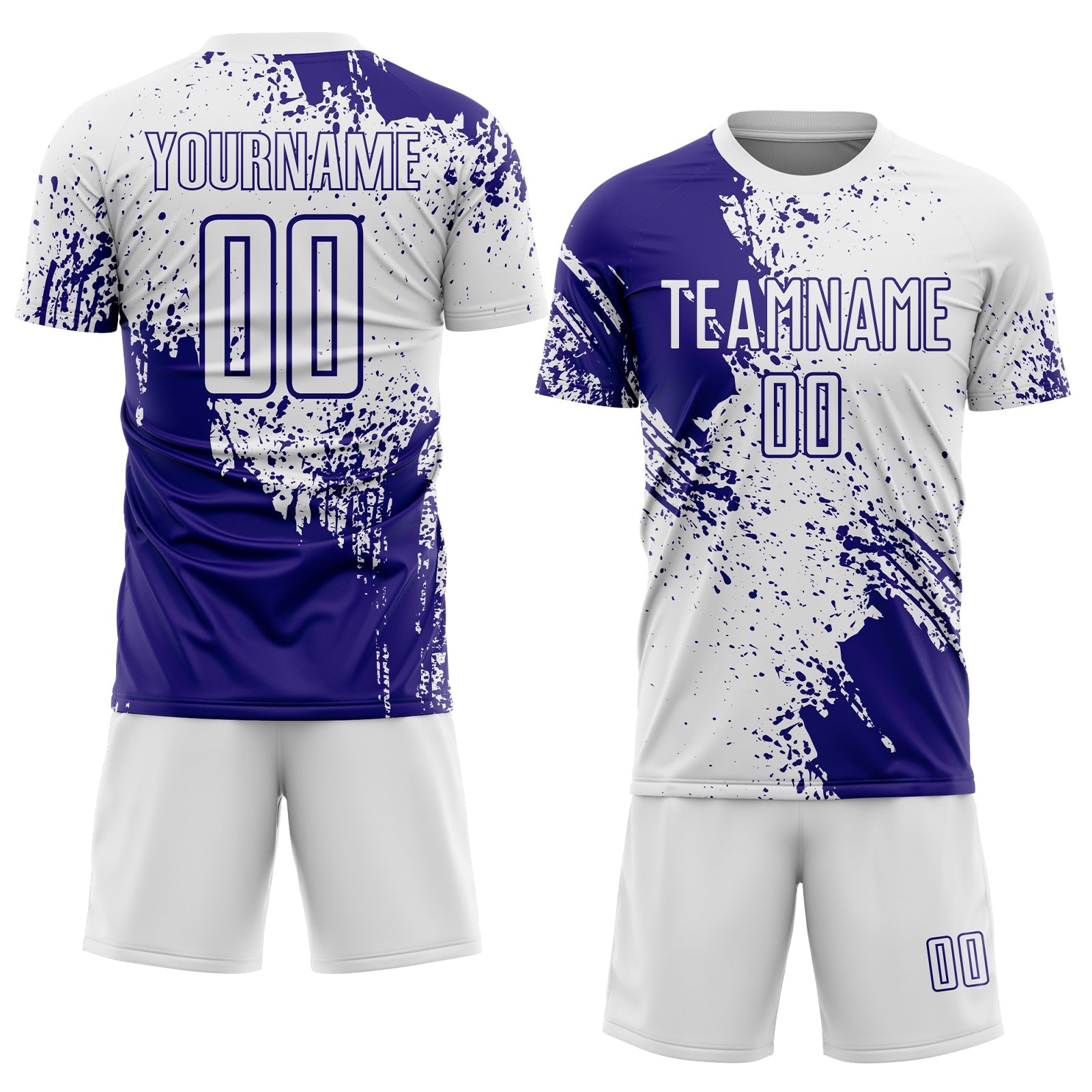 Custom White Dark Purple Abstract Brush Stroke Sports Sublimation Soccer Uniform Jersey view 2