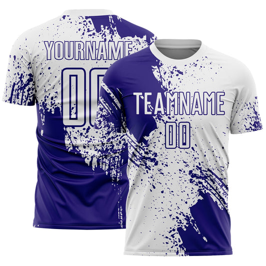 Custom White Dark Purple Abstract Brush Stroke Sports Sublimation Soccer Uniform Jersey - Main View