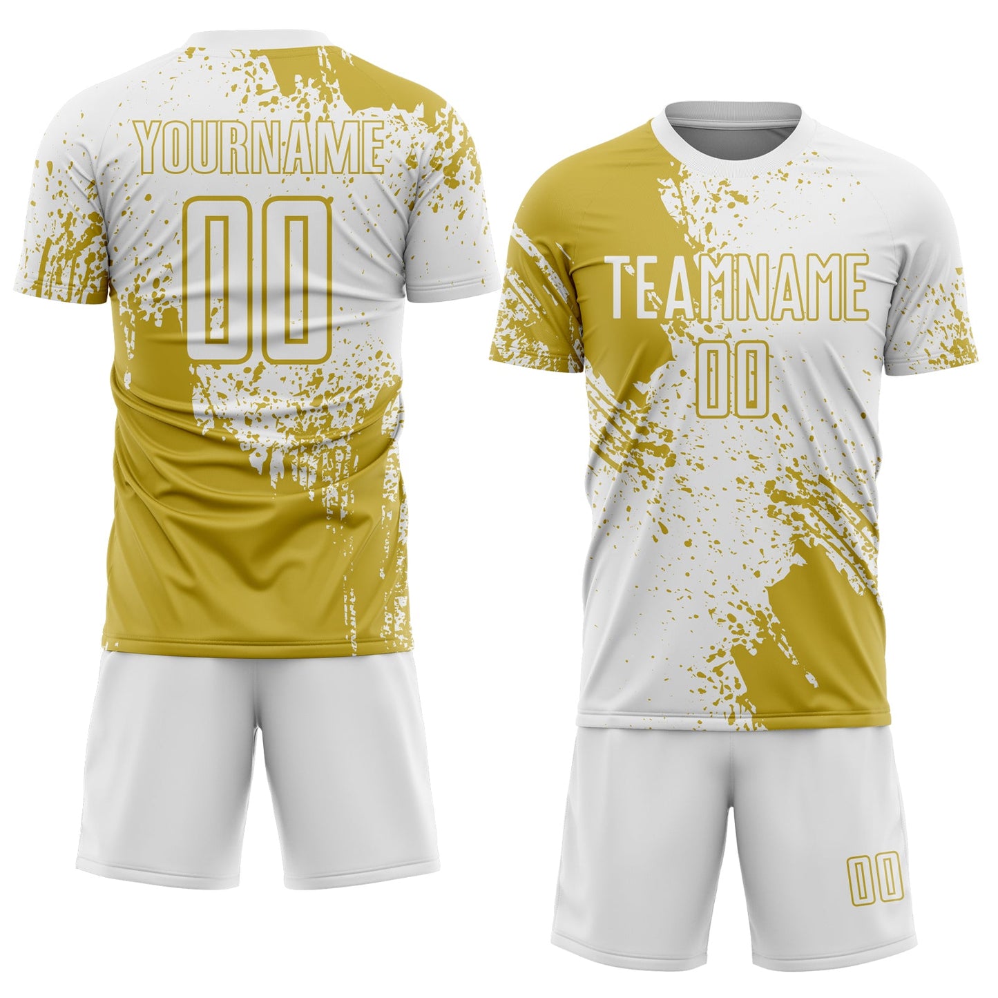 Custom White Old Gold Abstract Brush Stroke Sports Sublimation Soccer Uniform Jersey view 2