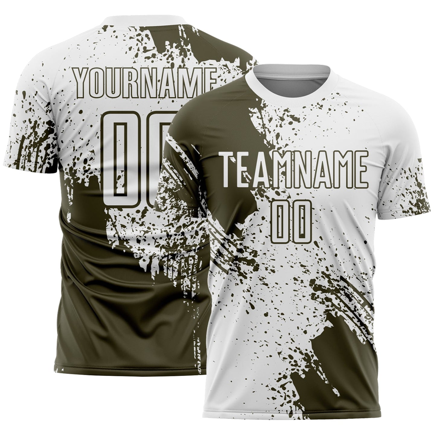 Custom White Olive Abstract Brush Stroke Sports Sublimation Soccer Uniform Jersey - Main View