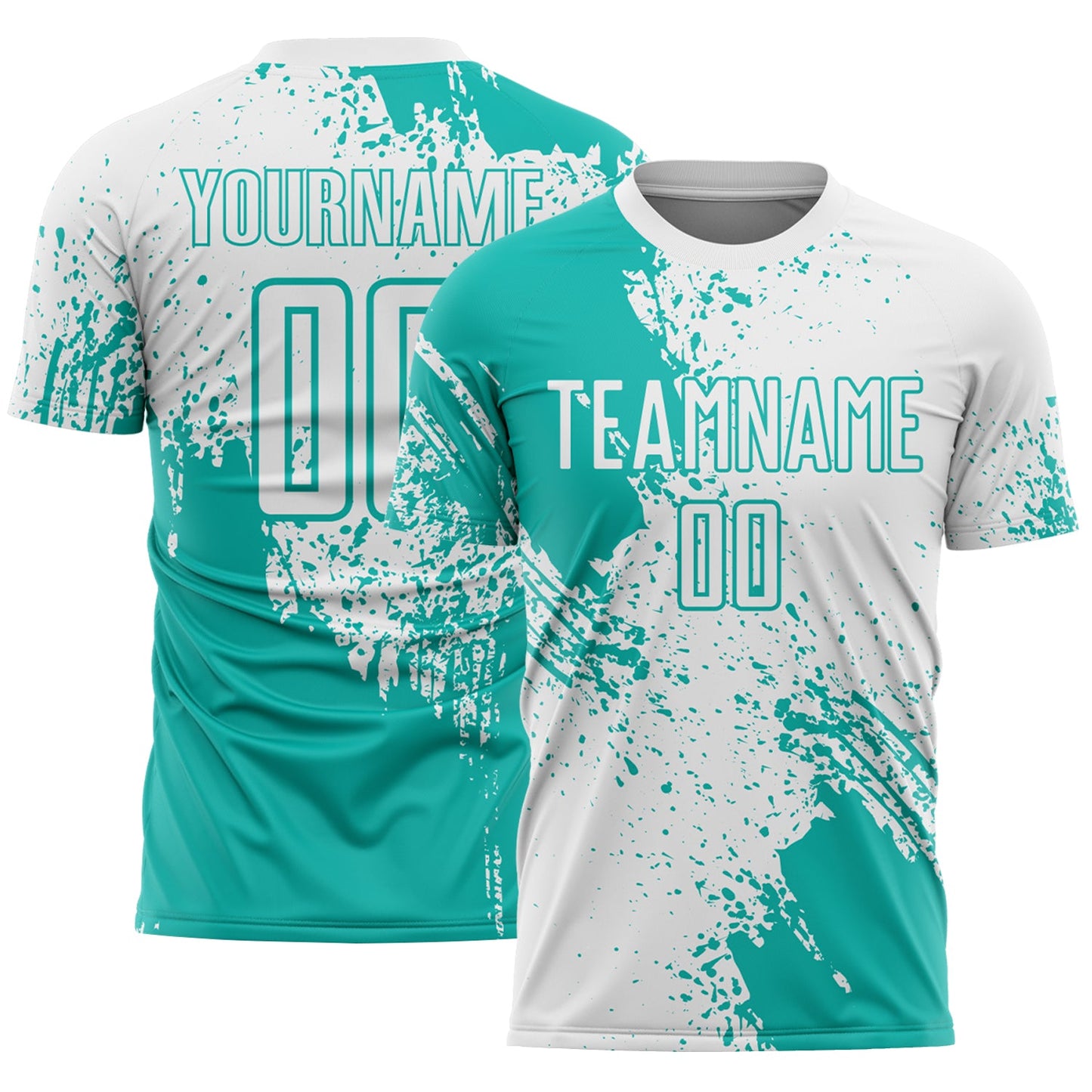 Custom White Aqua Abstract Brush Stroke Sports Sublimation Soccer Uniform Jersey - Main View