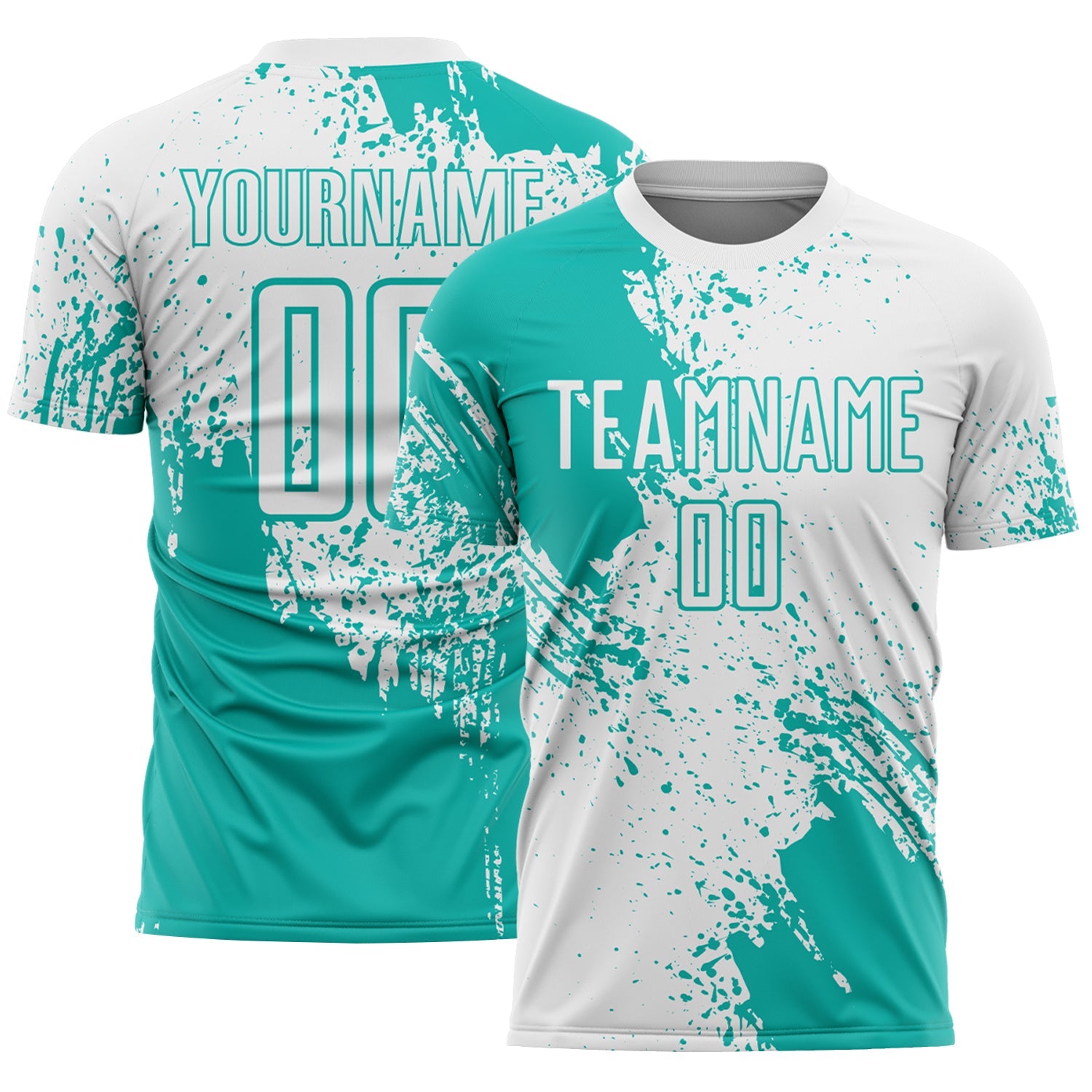 Custom White Aqua Abstract Brush Stroke Sports Sublimation Soccer Uniform Jersey - Main View