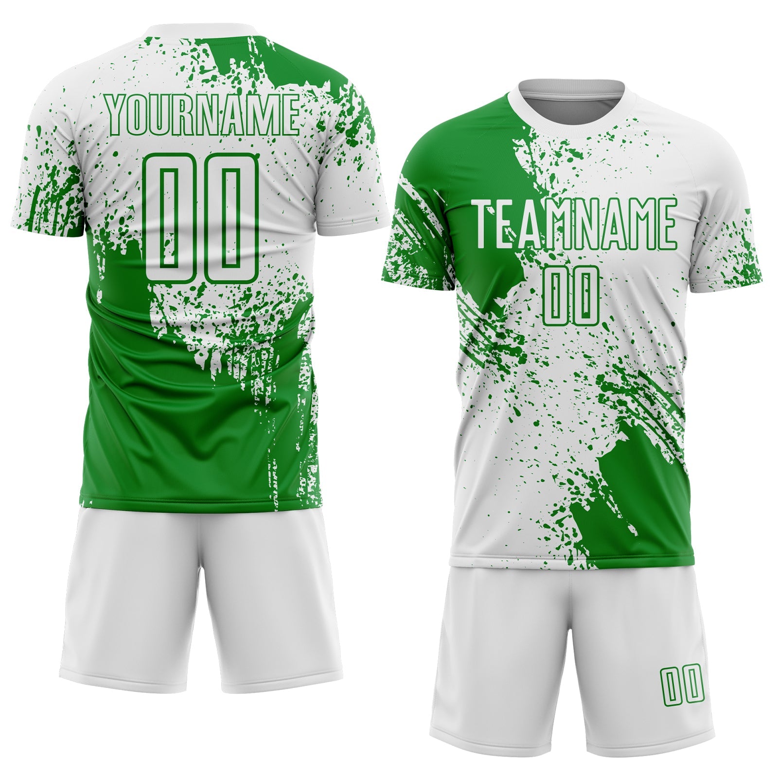 Custom White Grass Green Abstract Brush Stroke Sports Sublimation Soccer Uniform Jersey view 2