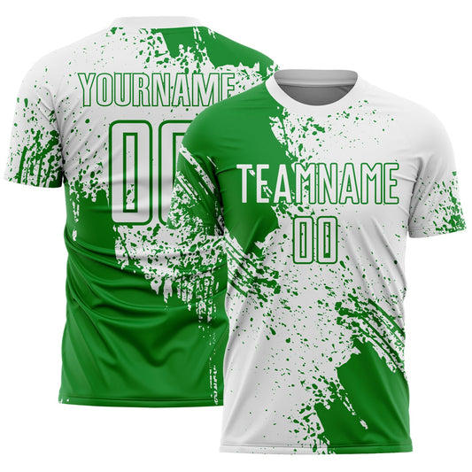 Custom White Grass Green Abstract Brush Stroke Sports Sublimation Soccer Uniform Jersey - Main View