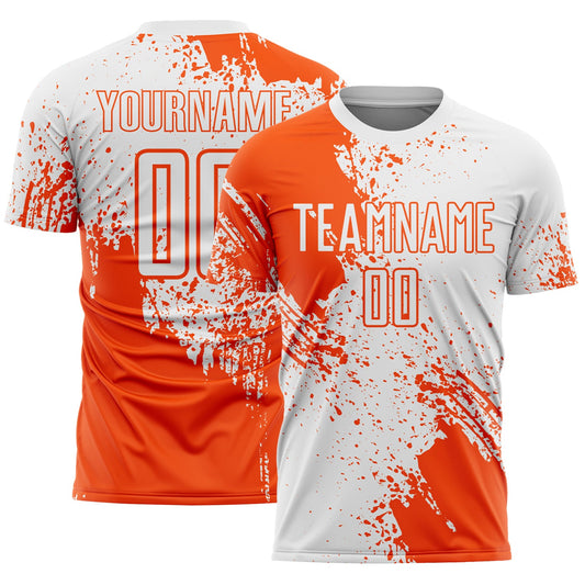 Custom White Orange Abstract Brush Stroke Sports Sublimation Soccer Uniform Jersey - Main View