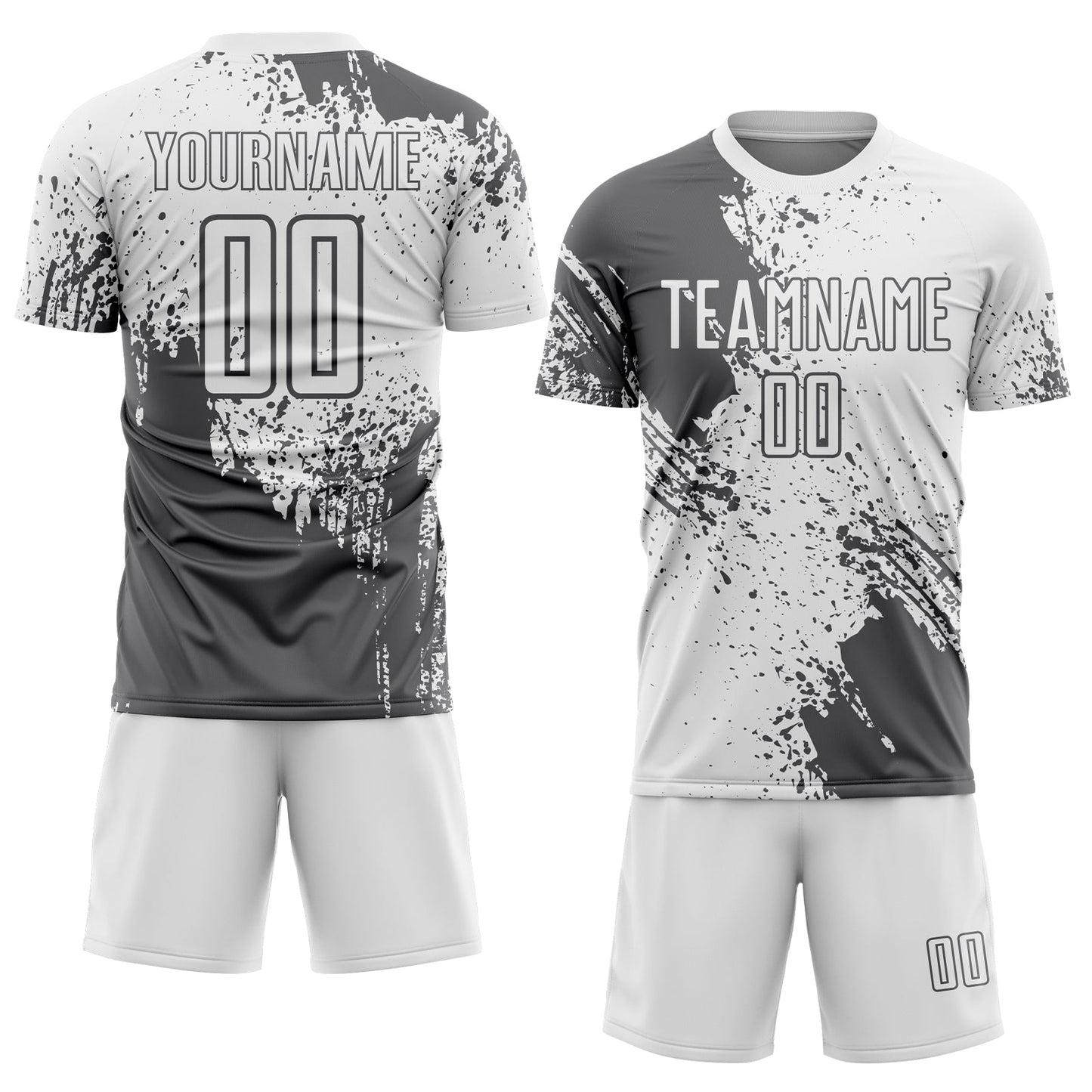 Custom White Steel Gray Abstract Brush Stroke Sports Sublimation Soccer Uniform Jersey view 2