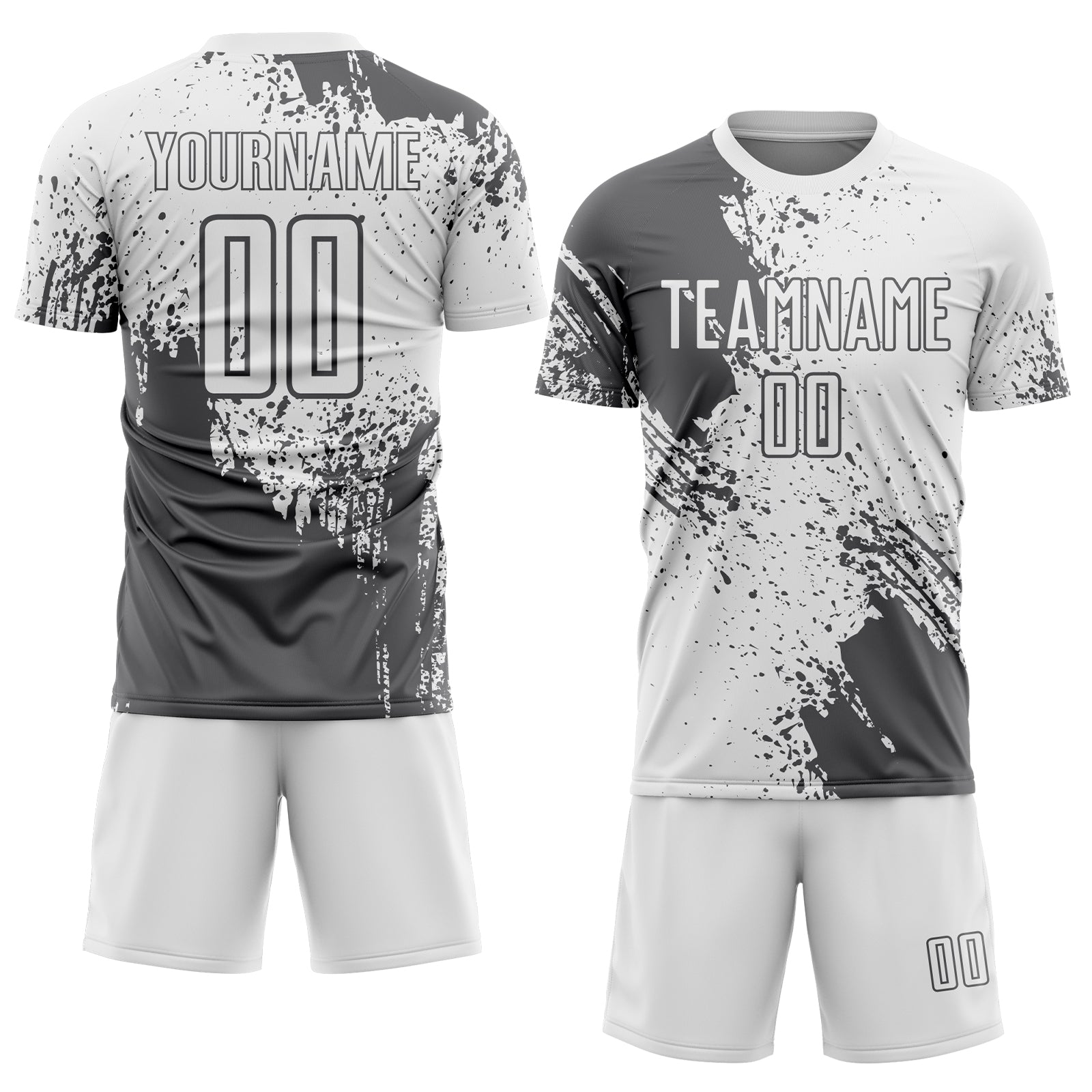 Custom White Steel Gray Abstract Brush Stroke Sports Sublimation Soccer Uniform Jersey view 2