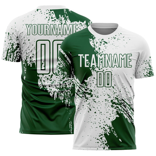 Custom White Green Abstract Brush Stroke Sports Sublimation Soccer Uniform Jersey - Main View