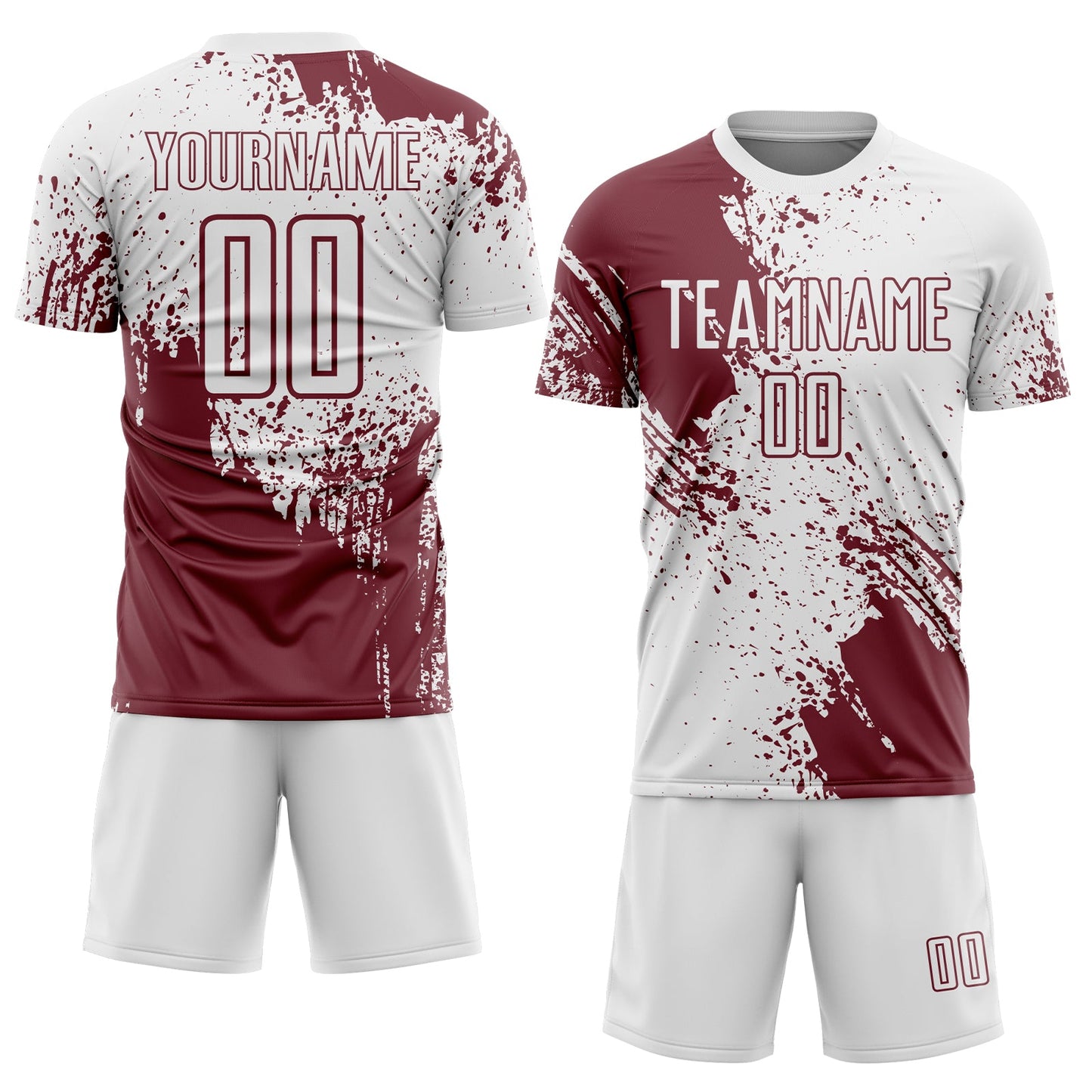 Custom White Burgundy Abstract Brush Stroke Sports Sublimation Soccer Uniform Jersey view 2