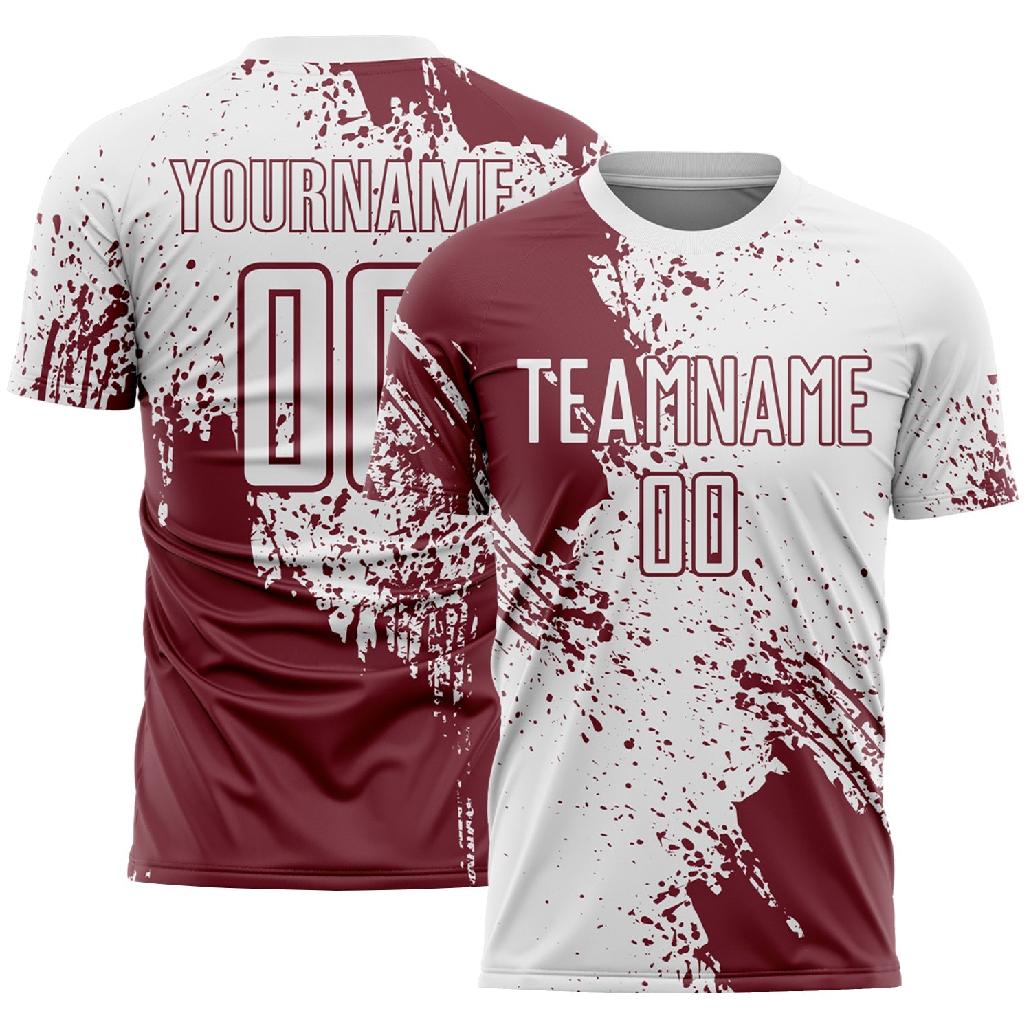 Custom White Burgundy Abstract Brush Stroke Sports Sublimation Soccer Uniform Jersey - Main View