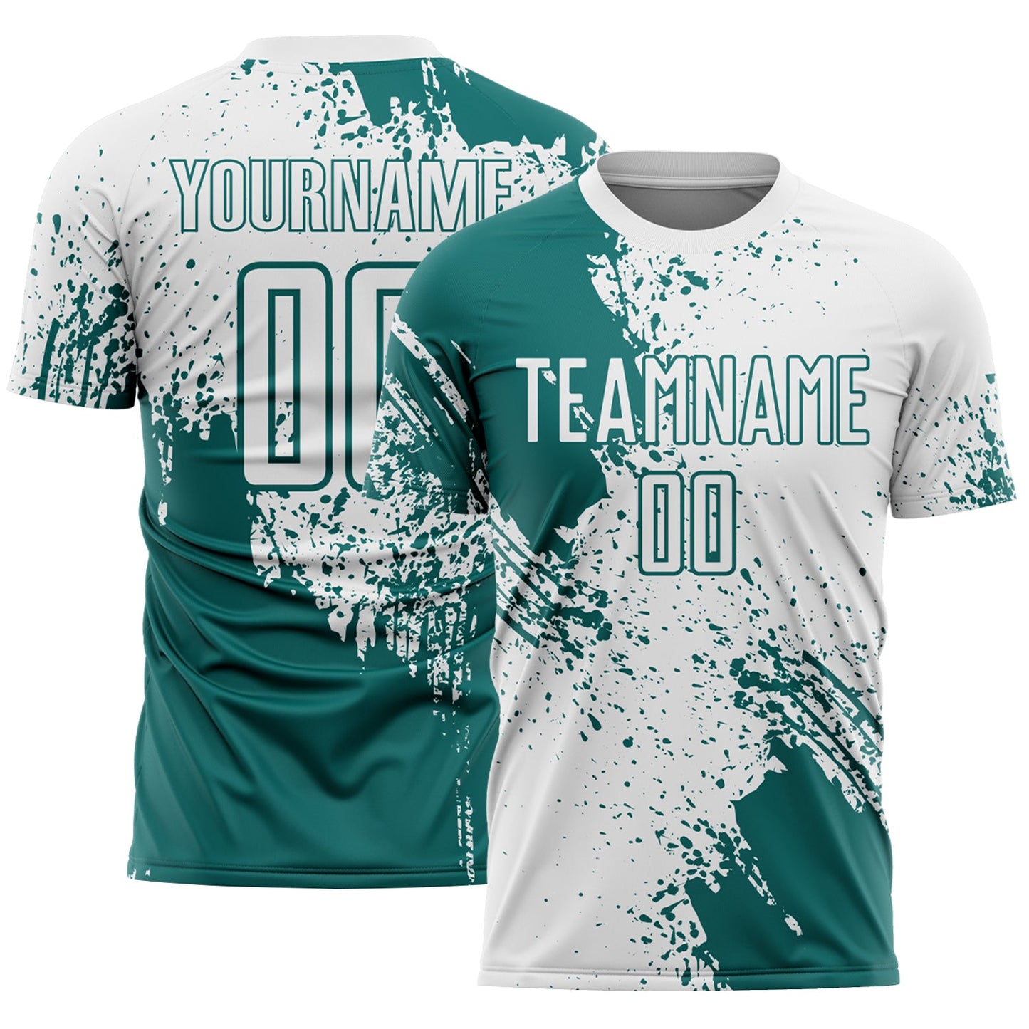 Custom White Teal Abstract Brush Stroke Sports Sublimation Soccer Uniform Jersey - Main View