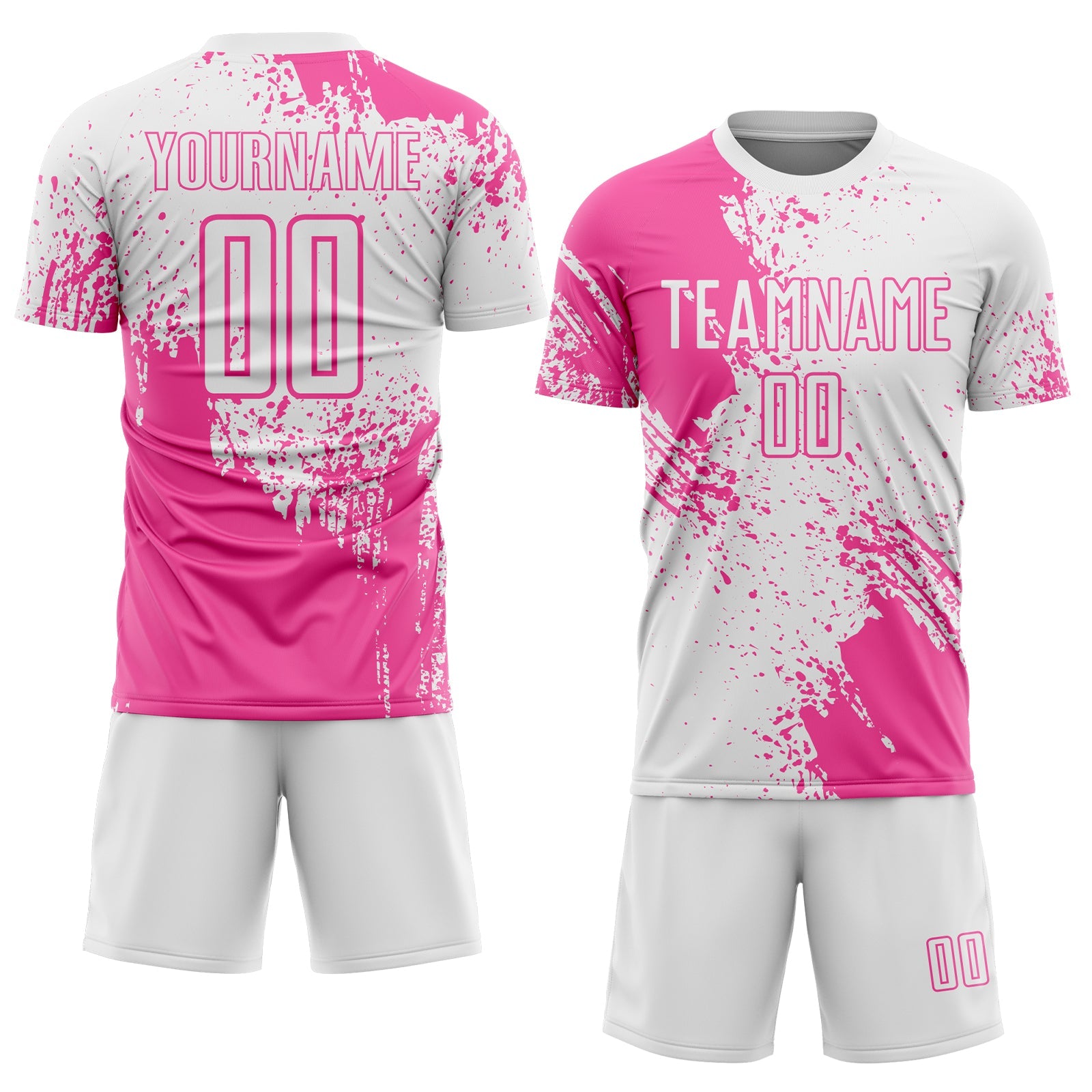 Custom White Pink Abstract Brush Stroke Sports Sublimation Soccer Uniform Jersey view 2
