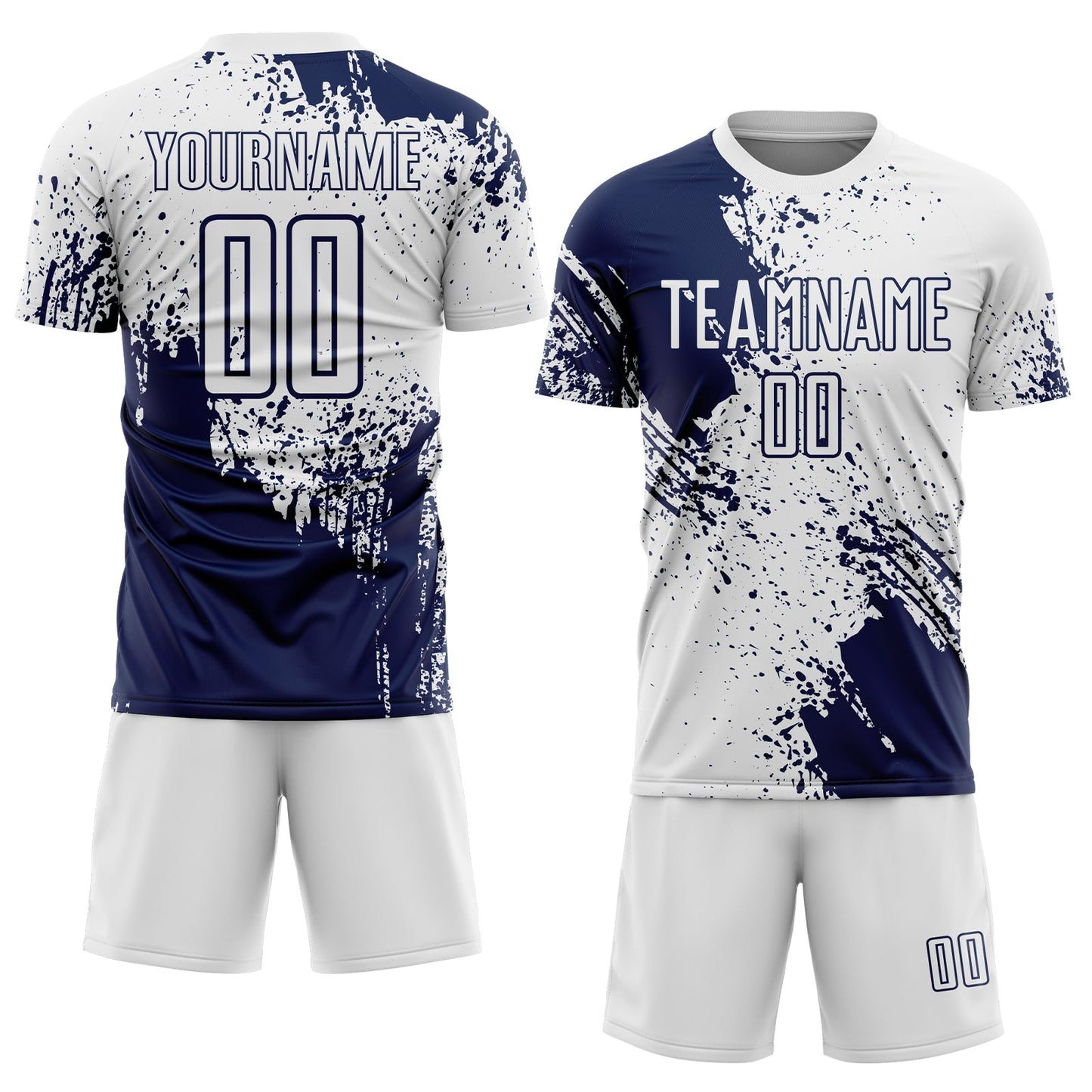 Custom White Navy Abstract Brush Stroke Sports Sublimation Soccer Uniform Jersey view 2