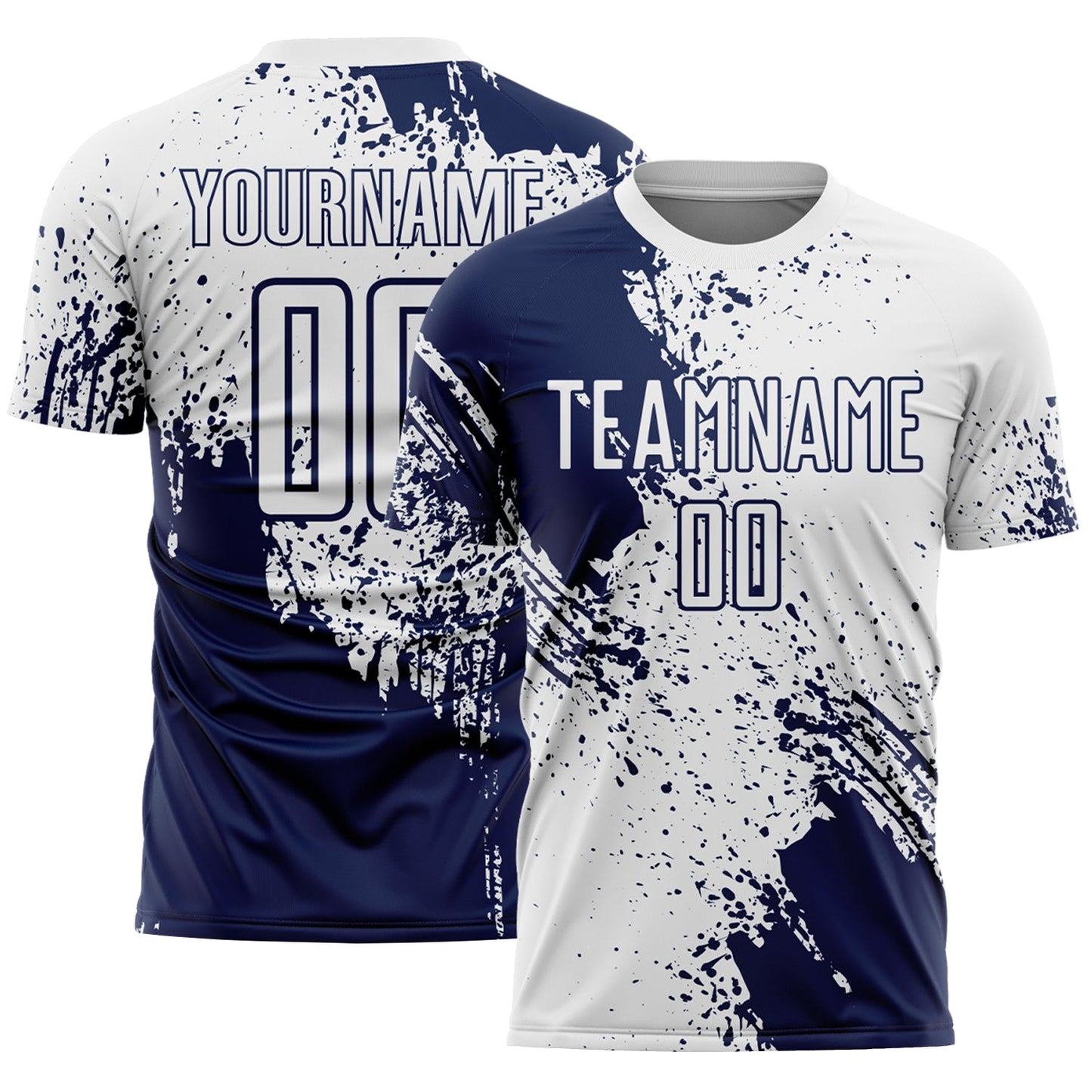 Custom White Navy Abstract Brush Stroke Sports Sublimation Soccer Uniform Jersey - Main View