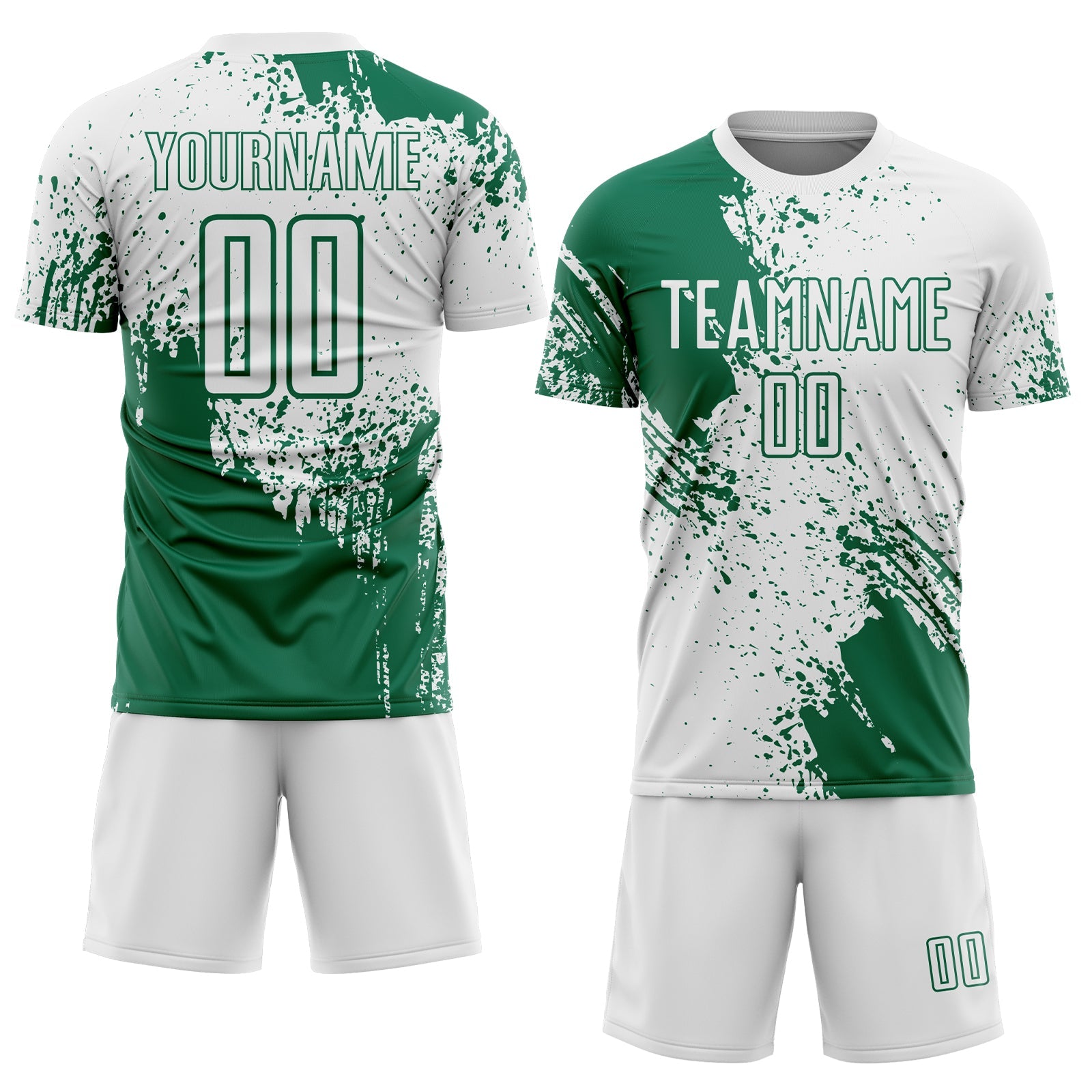 Custom White Kelly Green Abstract Brush Stroke Sports Sublimation Soccer Uniform Jersey view 2