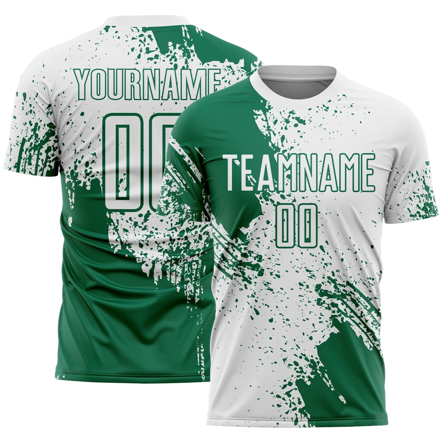 Custom White Kelly Green Abstract Brush Stroke Sports Sublimation Soccer Uniform Jersey - Main View