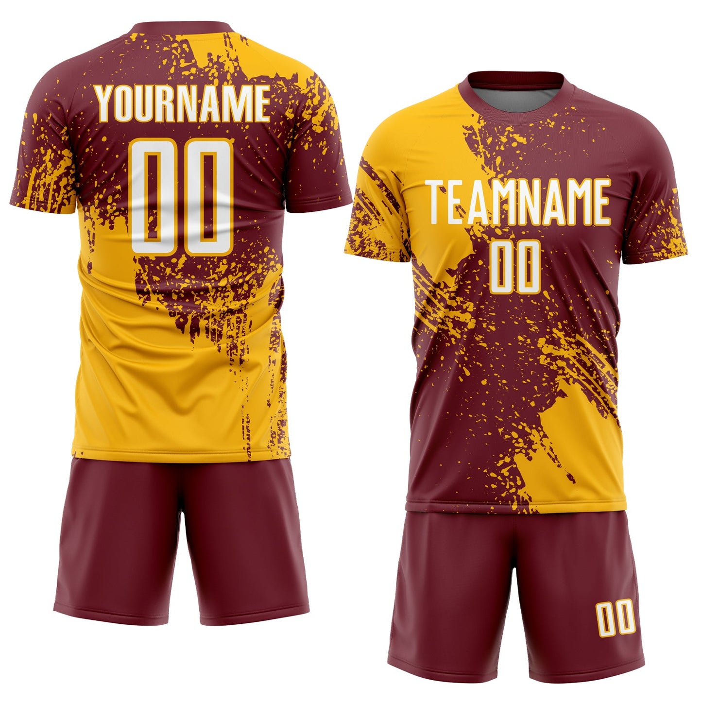 Custom Burgundy White-Gold Abstract Brush Stroke Sports Sublimation Soccer Uniform Jersey view 2
