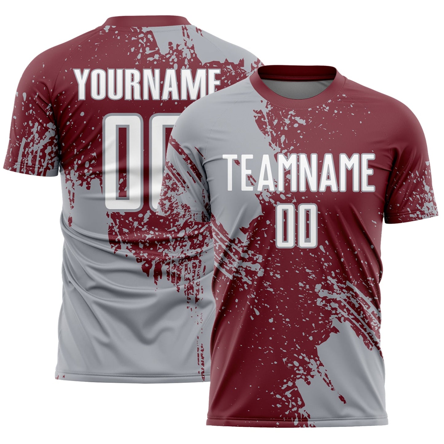 Custom Burgundy White-Gray Abstract Brush Stroke Sports Sublimation Soccer Uniform Jersey - Main View