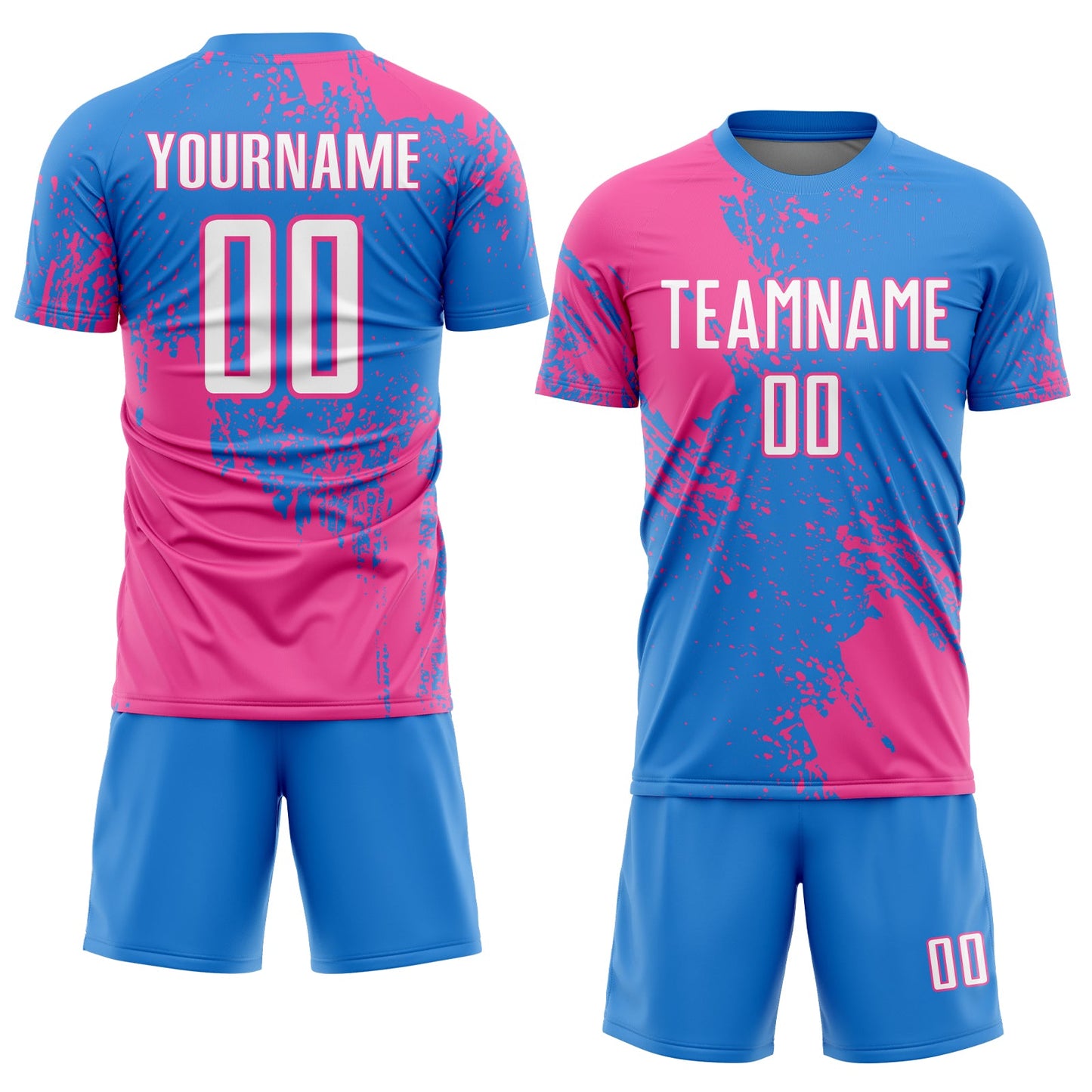 Custom Powder Blue White-Pink Abstract Brush Stroke Sports Sublimation Soccer Uniform Jersey view 2