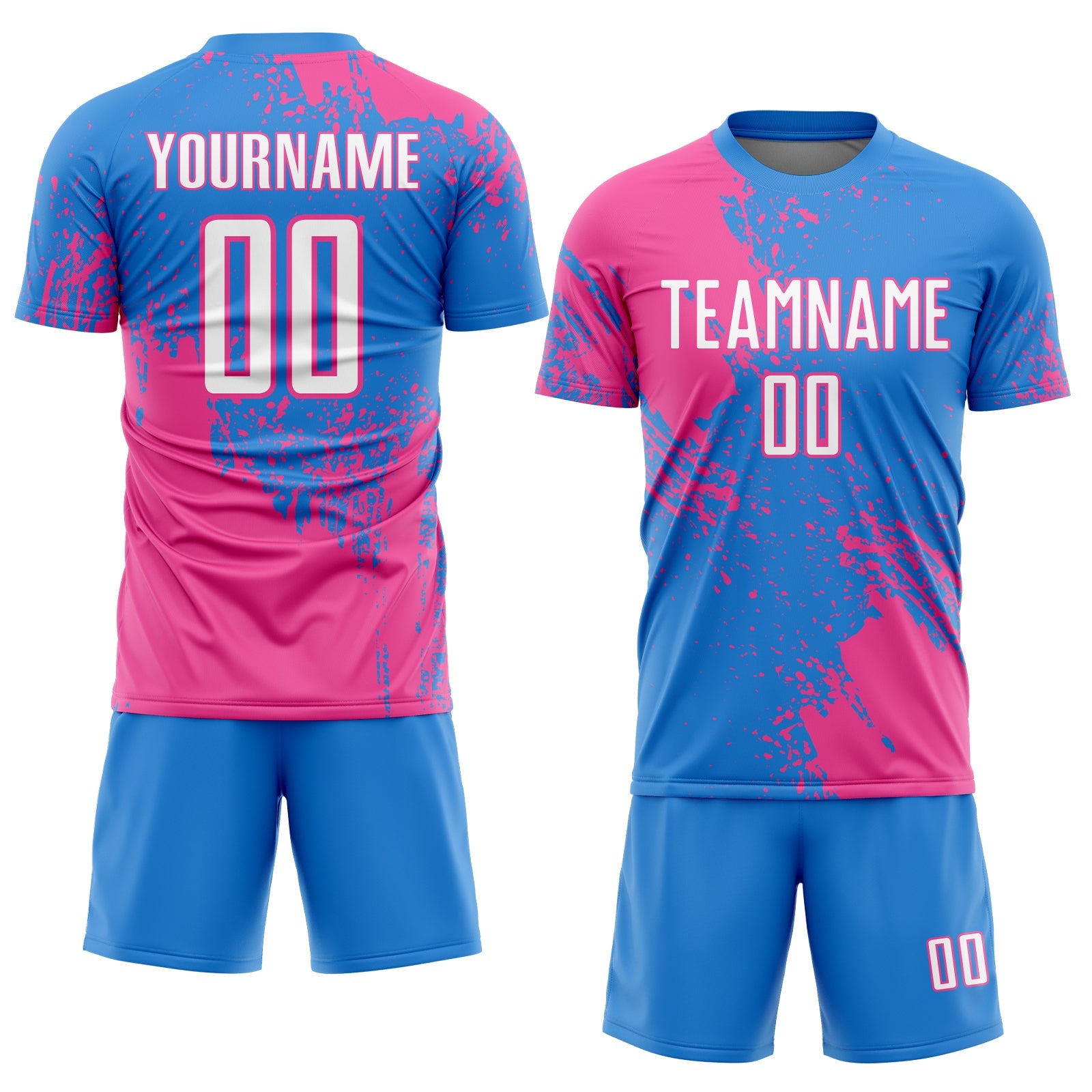 Custom Powder Blue White-Pink Abstract Brush Stroke Sports Sublimation Soccer Uniform Jersey view 2